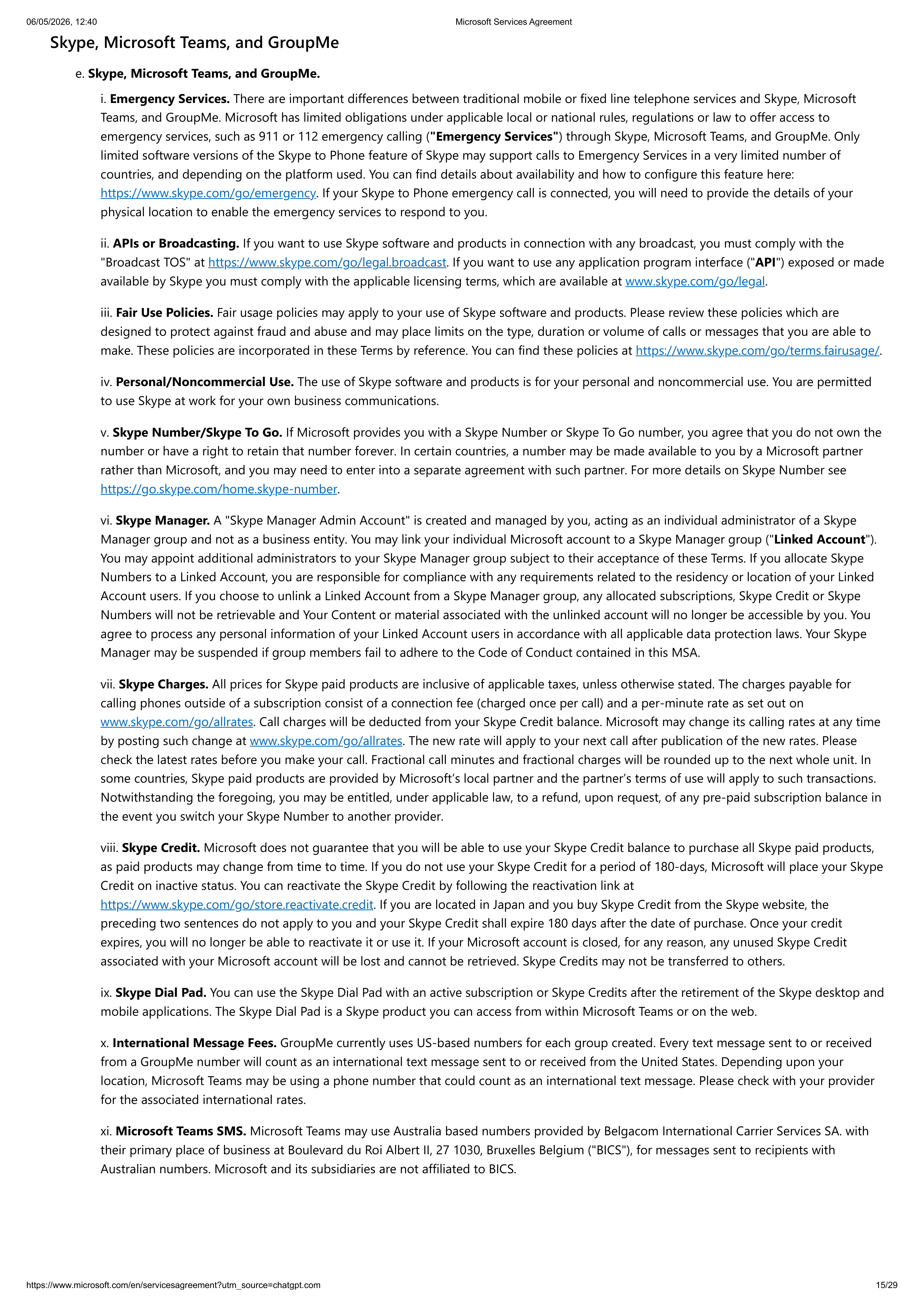 MICROSOFT SERVICE AGREEMENT — page 15