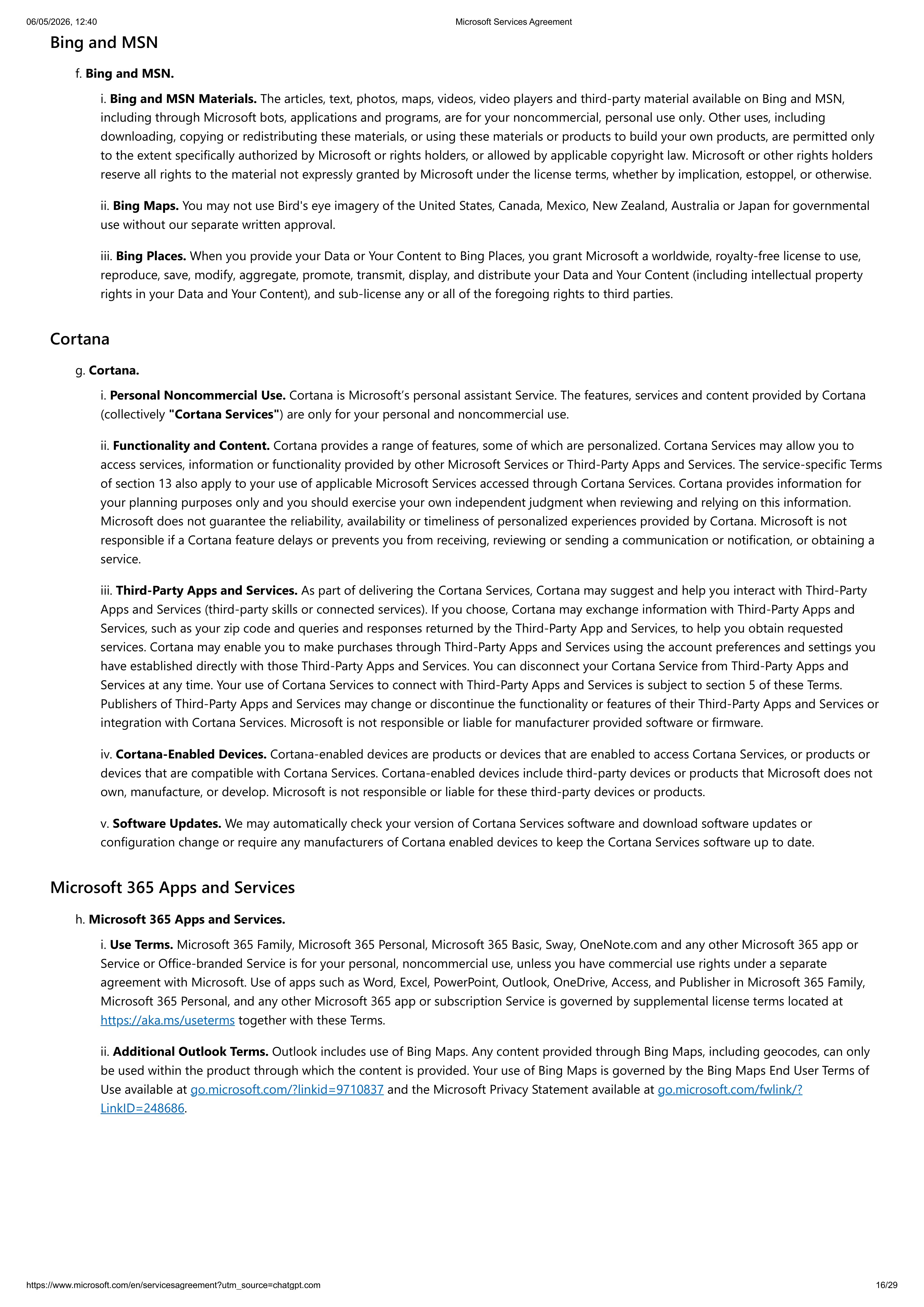 MICROSOFT SERVICE AGREEMENT — page 16