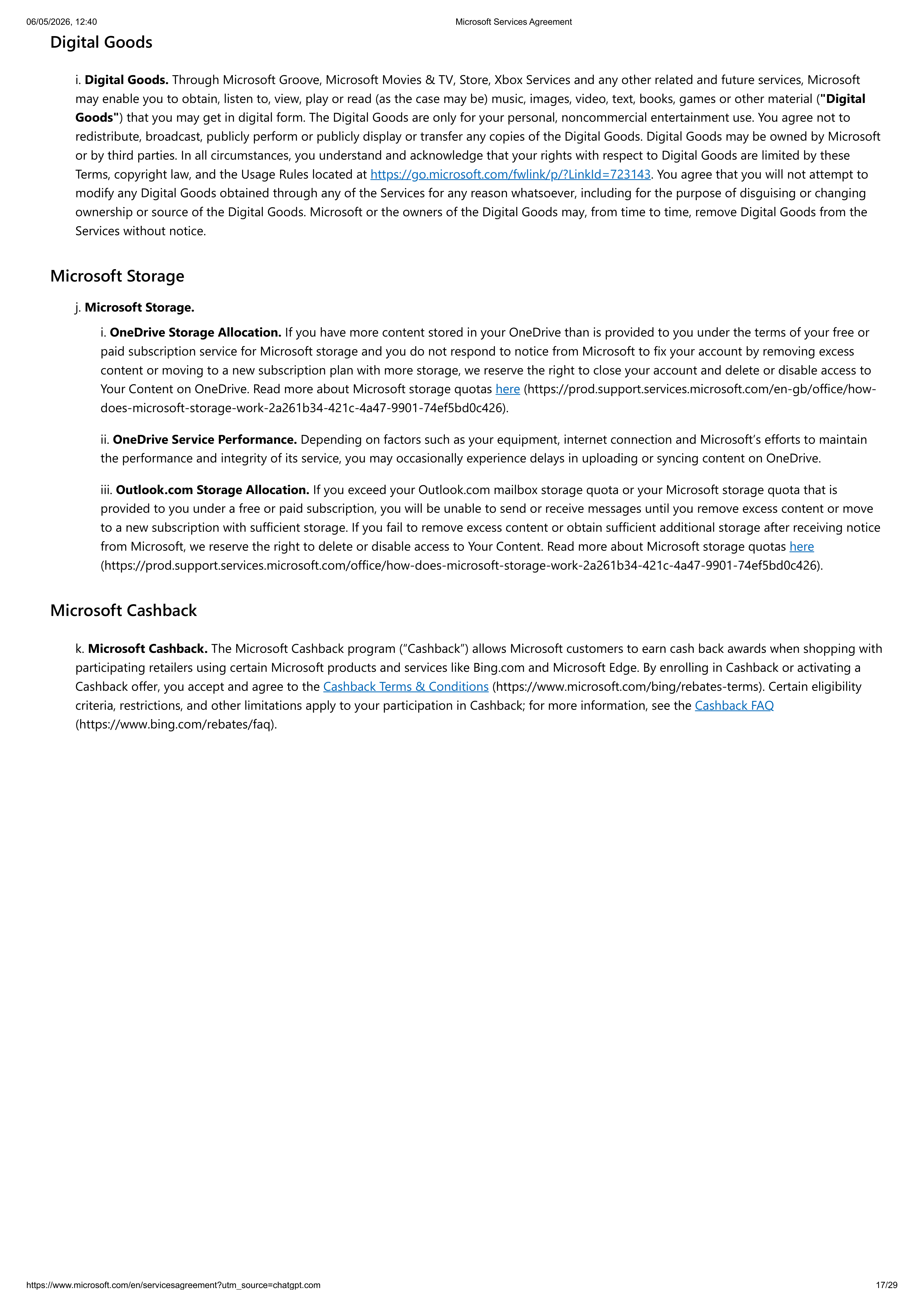 MICROSOFT SERVICE AGREEMENT — page 17