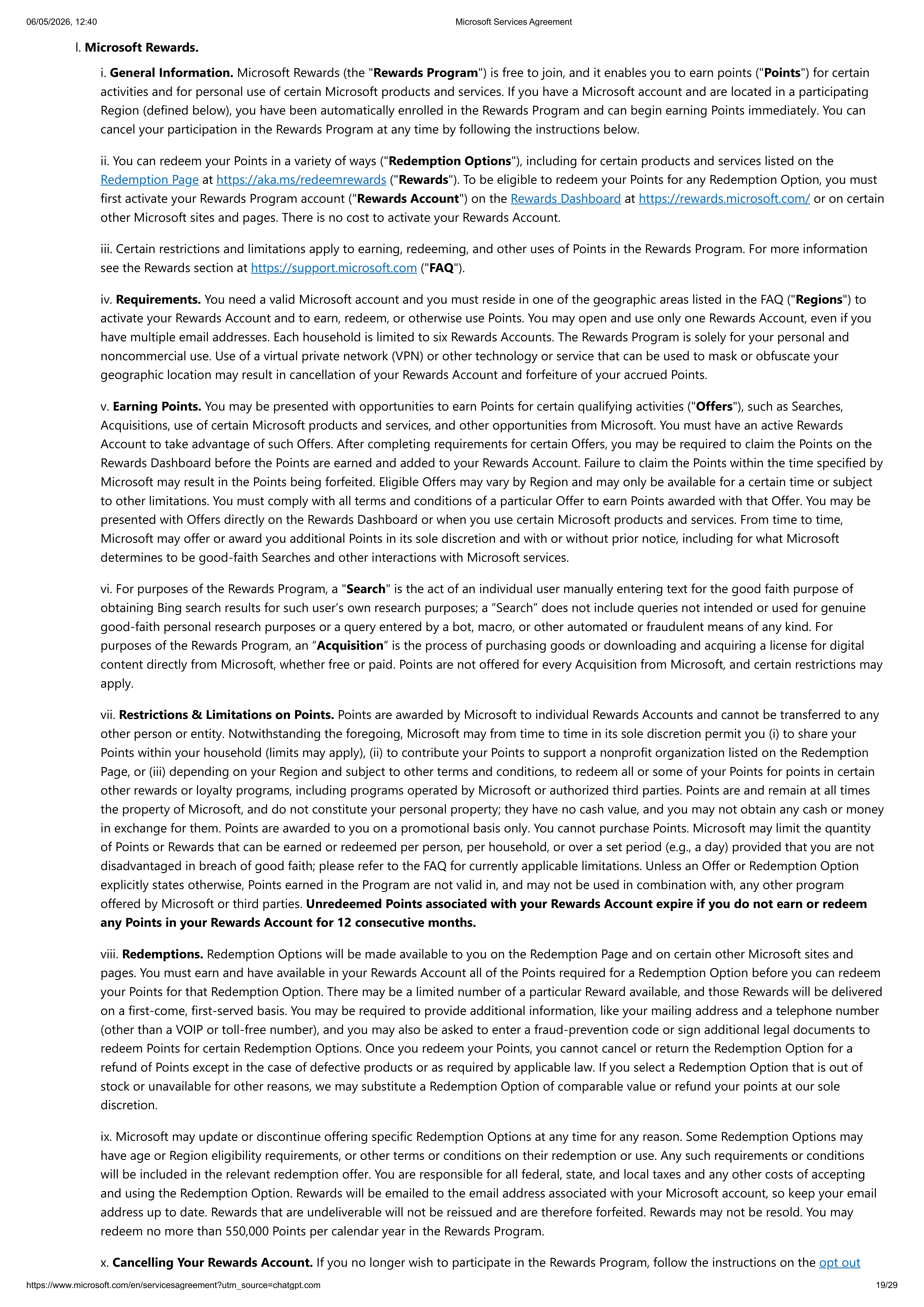MICROSOFT SERVICE AGREEMENT — page 19