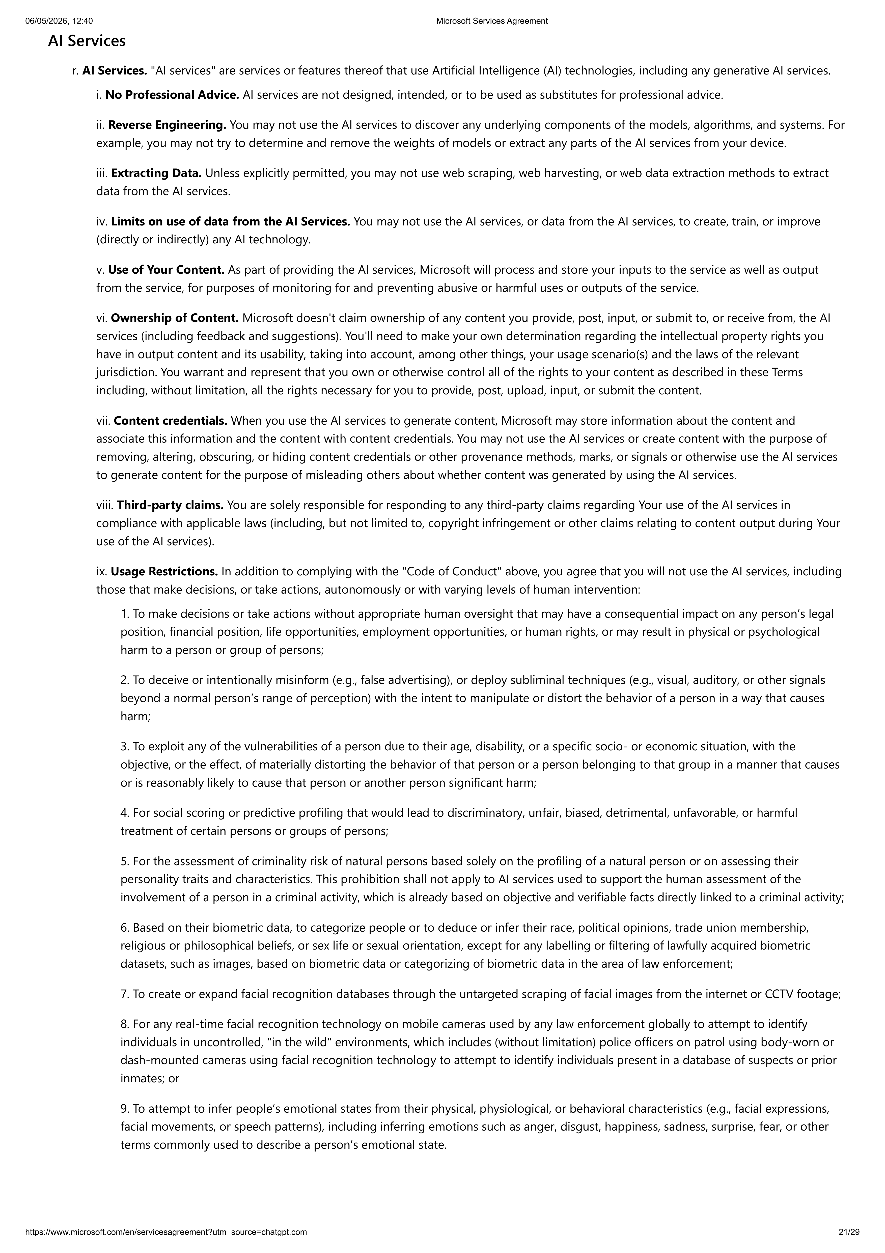 MICROSOFT SERVICE AGREEMENT — page 21