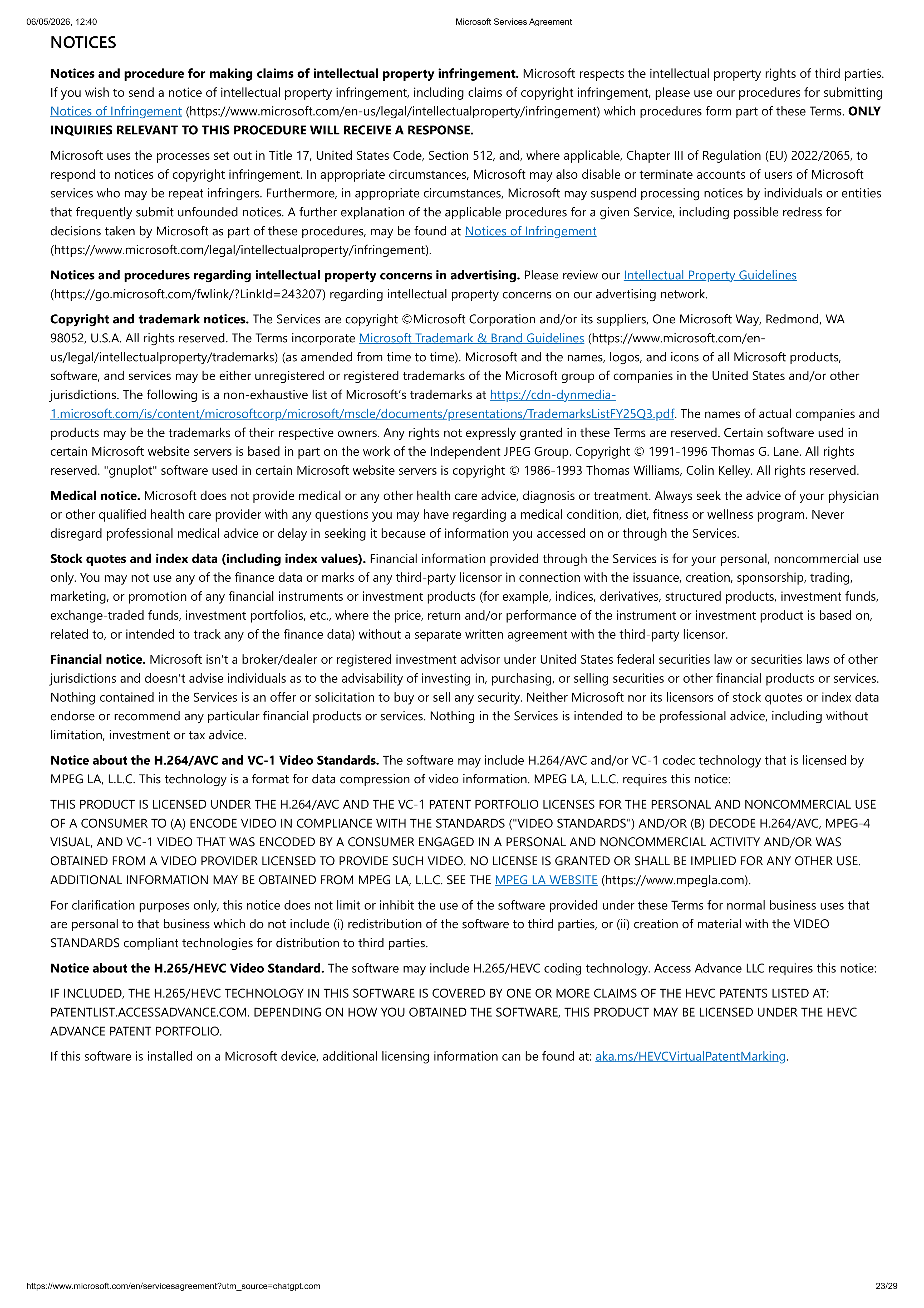 MICROSOFT SERVICE AGREEMENT — page 23