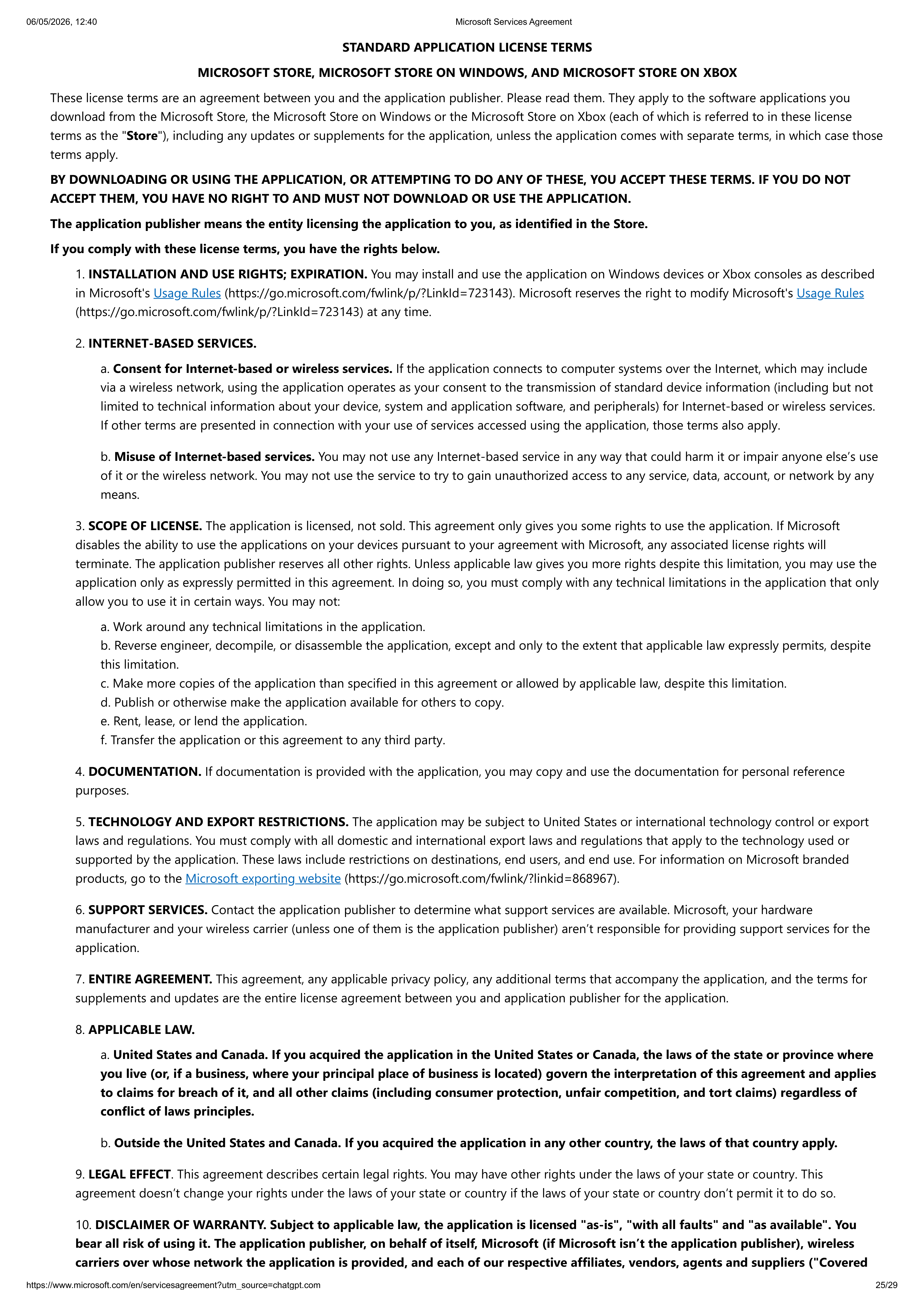 MICROSOFT SERVICE AGREEMENT — page 25