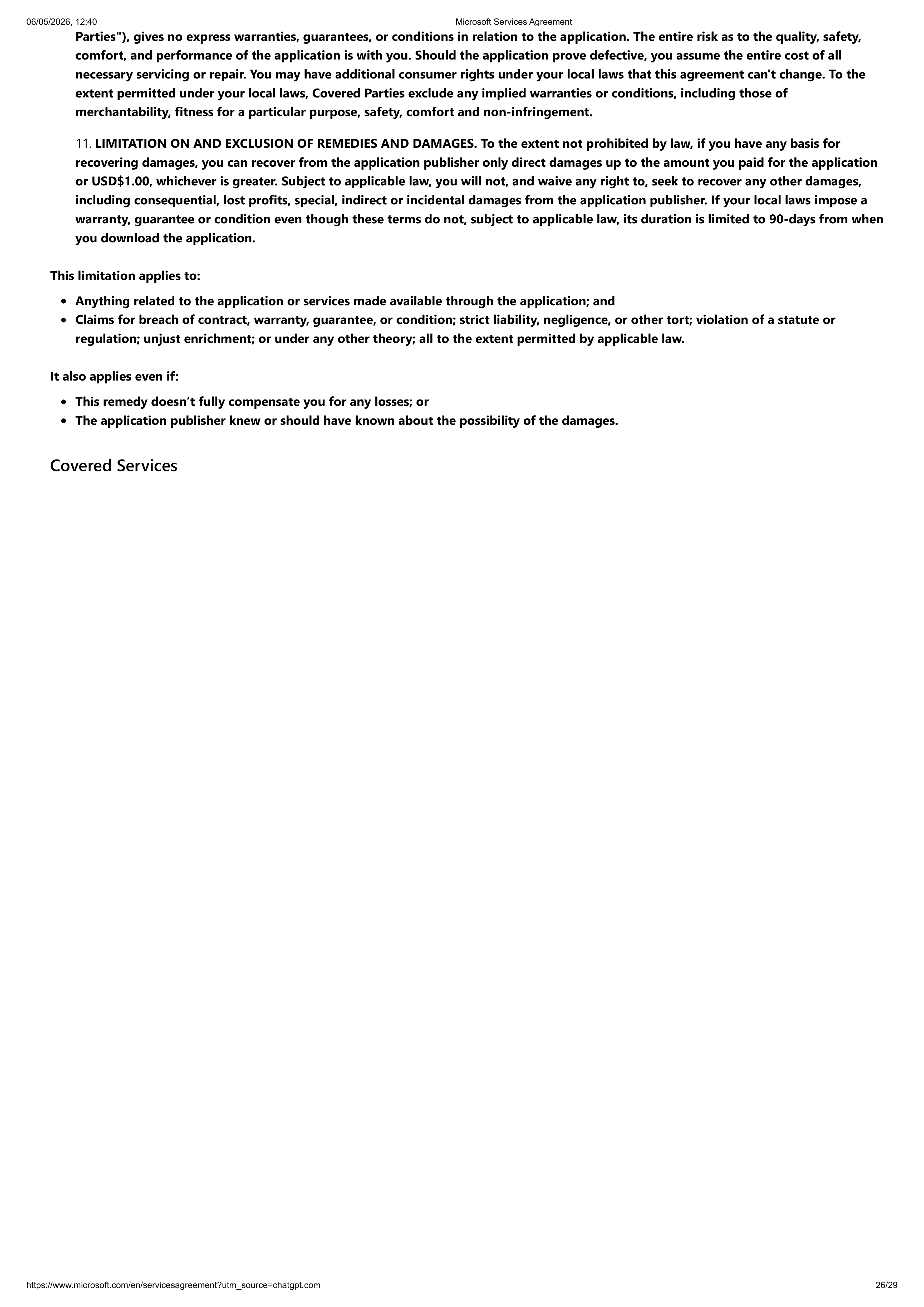 MICROSOFT SERVICE AGREEMENT — page 26