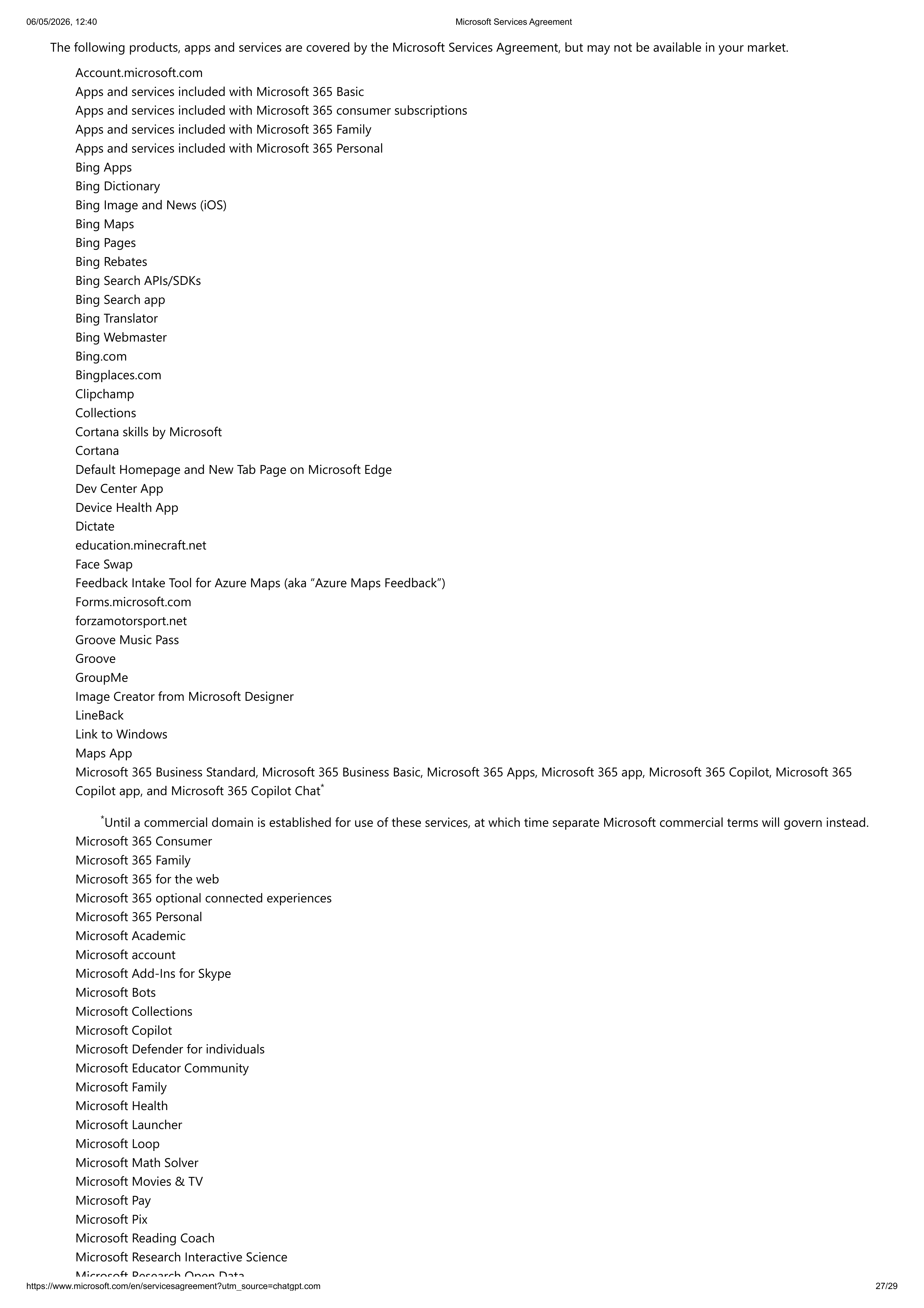 MICROSOFT SERVICE AGREEMENT — page 27