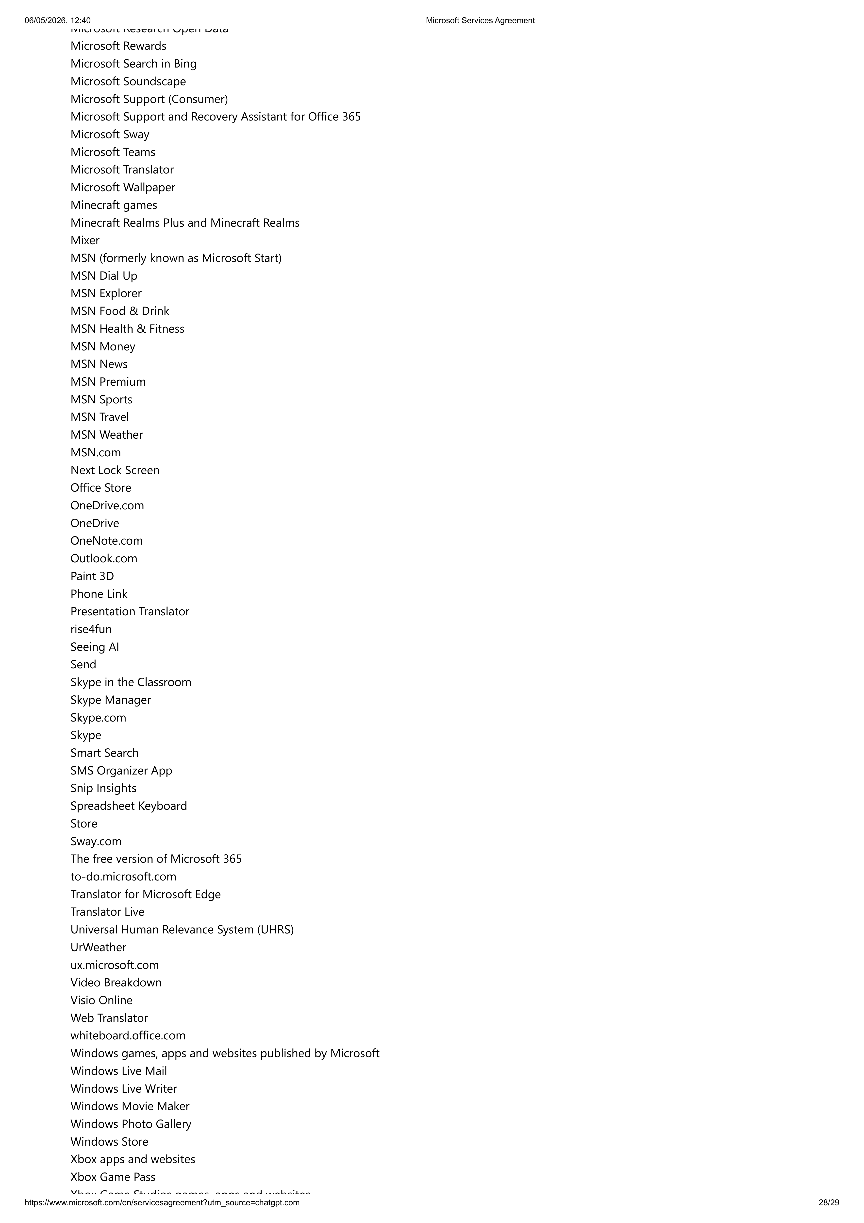 MICROSOFT SERVICE AGREEMENT — page 28
