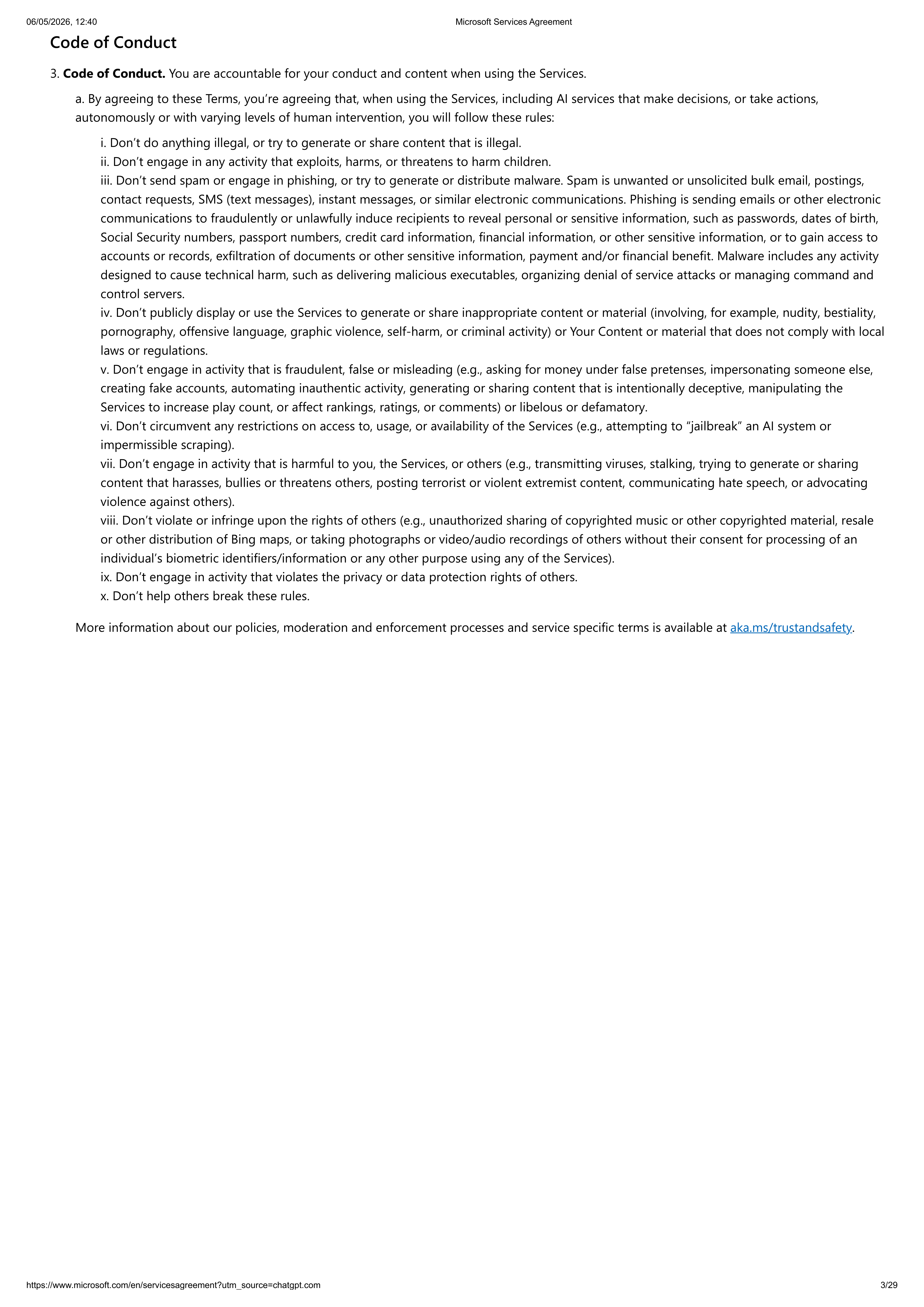 MICROSOFT SERVICE AGREEMENT — page 3