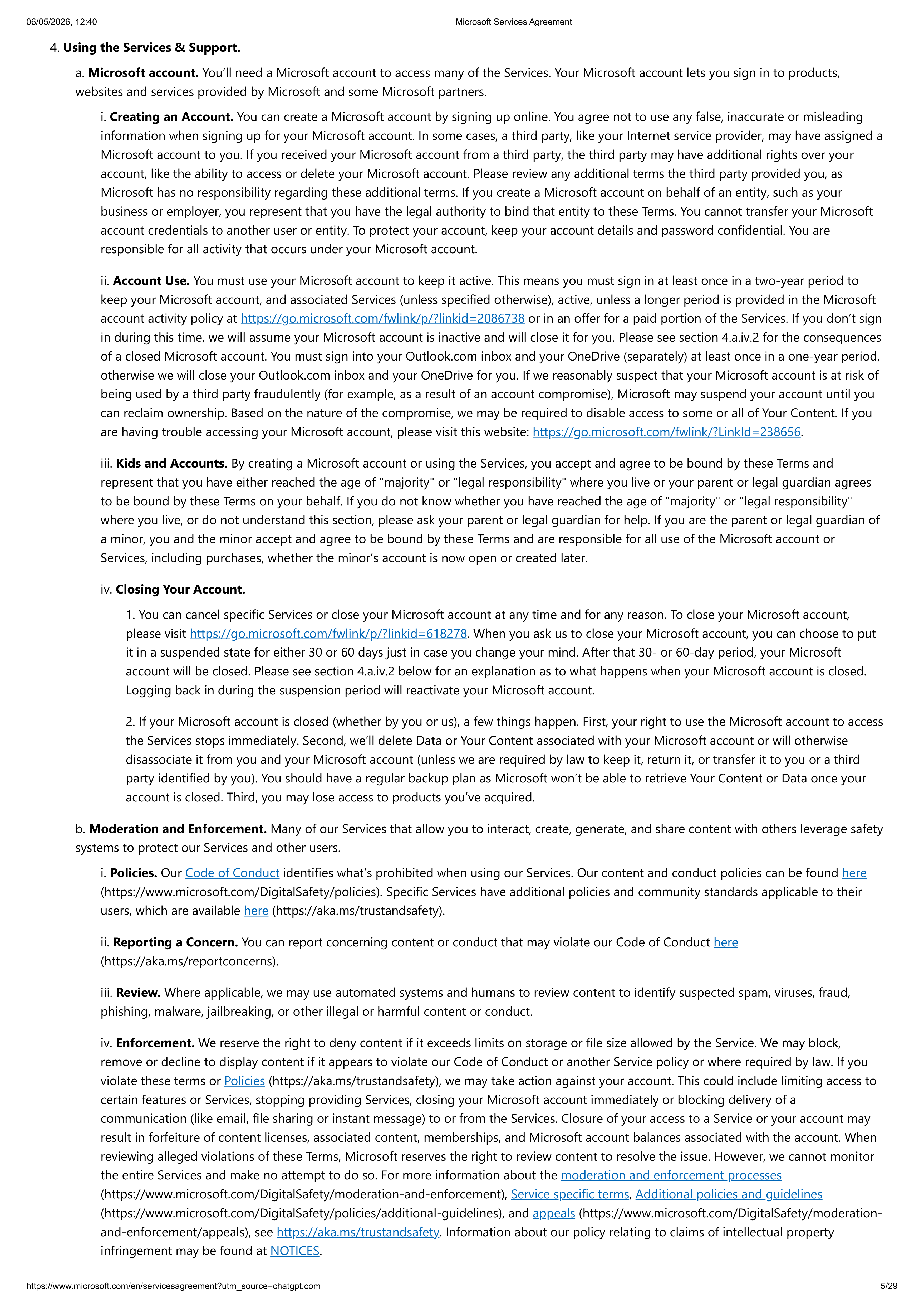 MICROSOFT SERVICE AGREEMENT — page 5