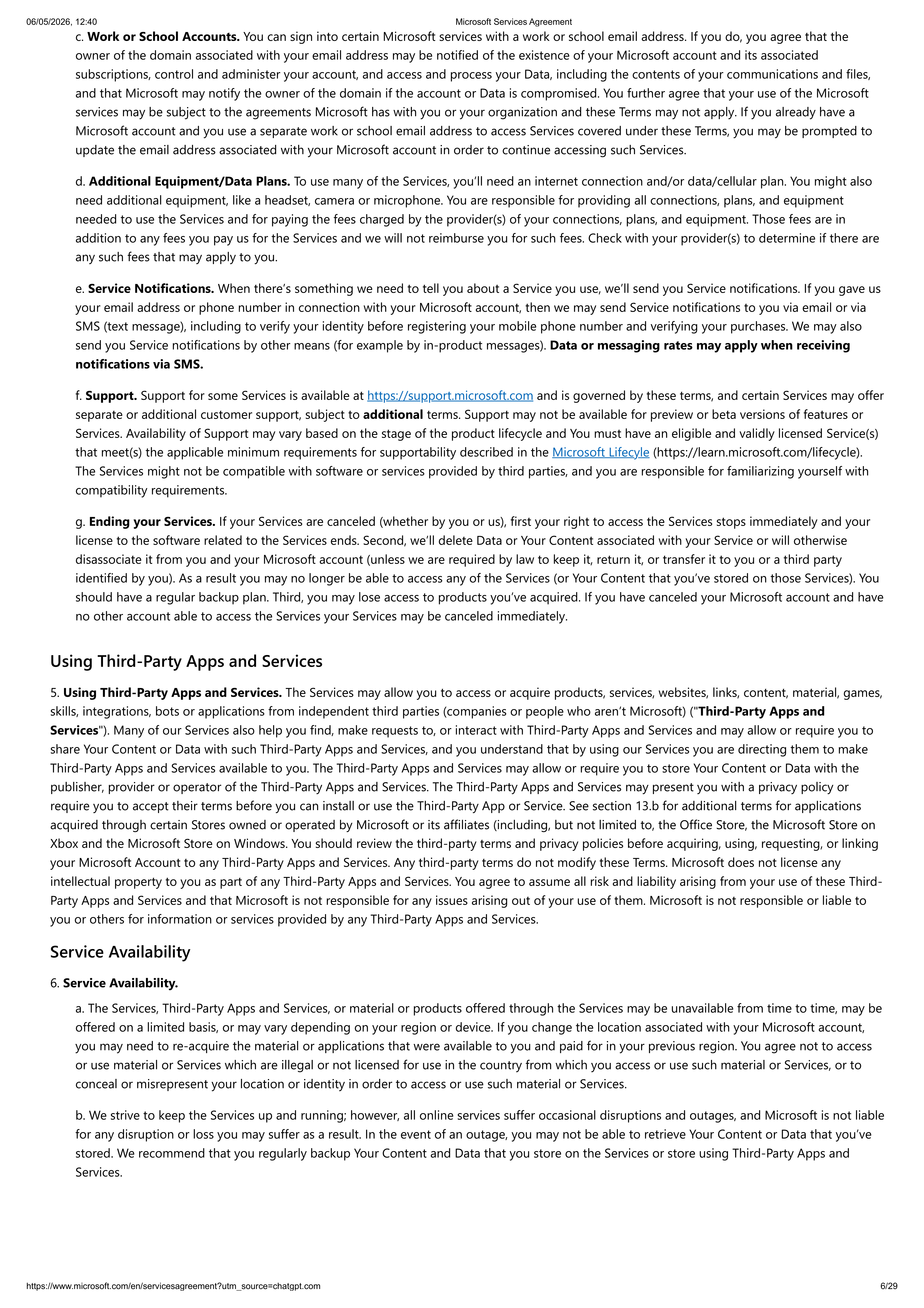 MICROSOFT SERVICE AGREEMENT — page 6