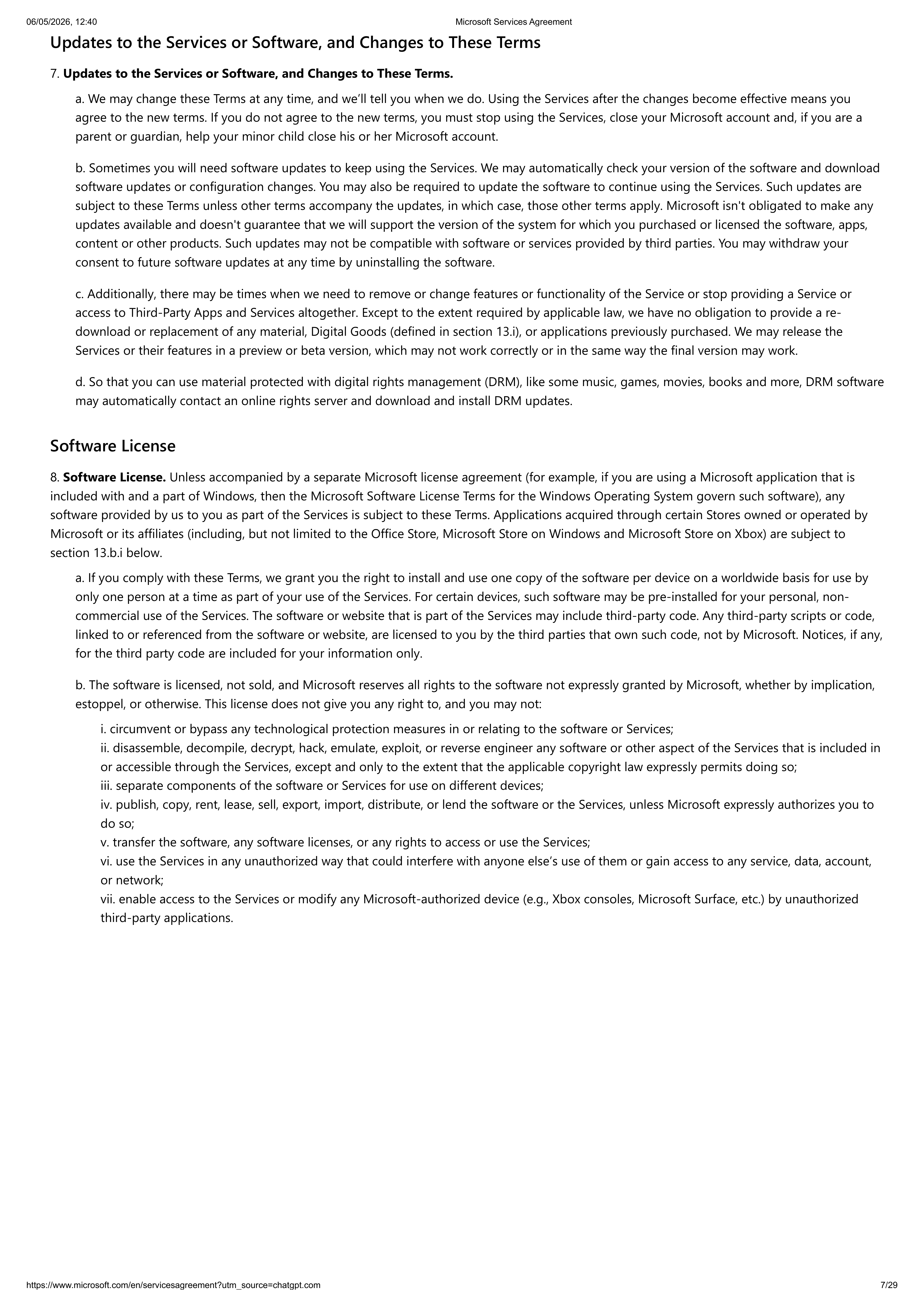 MICROSOFT SERVICE AGREEMENT — page 7