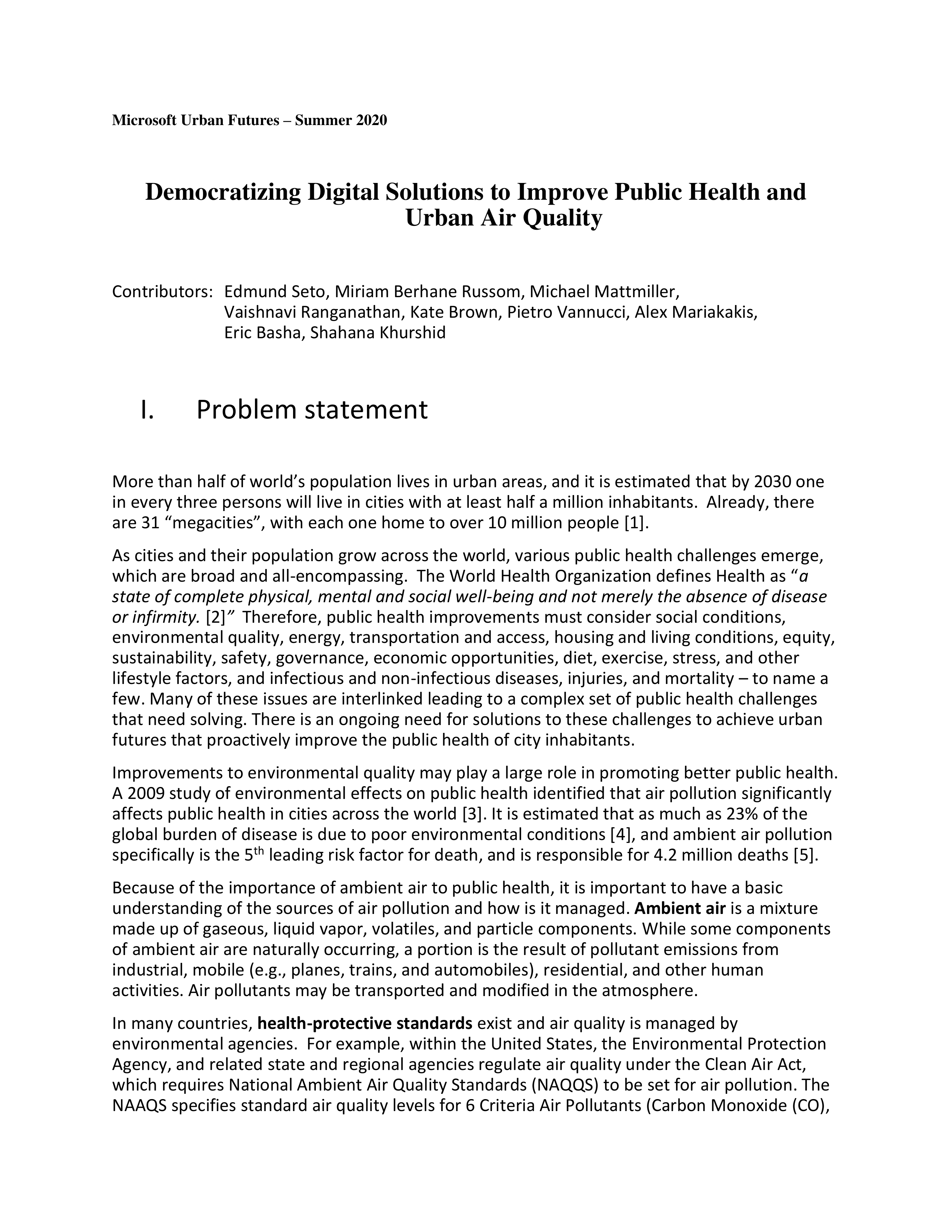 Microsoft Urban Public Health Problem Statement — page 1