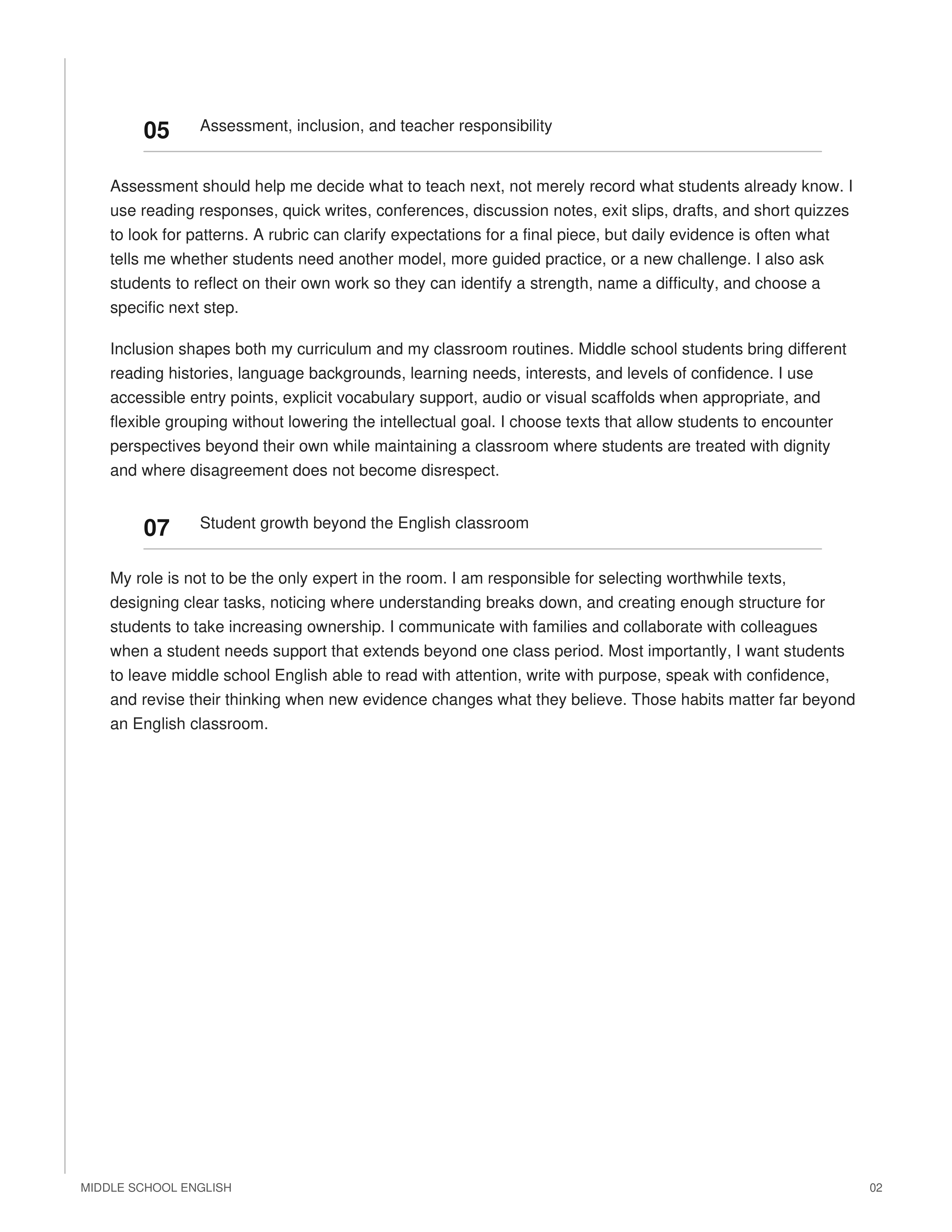 Middle School English Teacher Teaching Philosophy — page 2