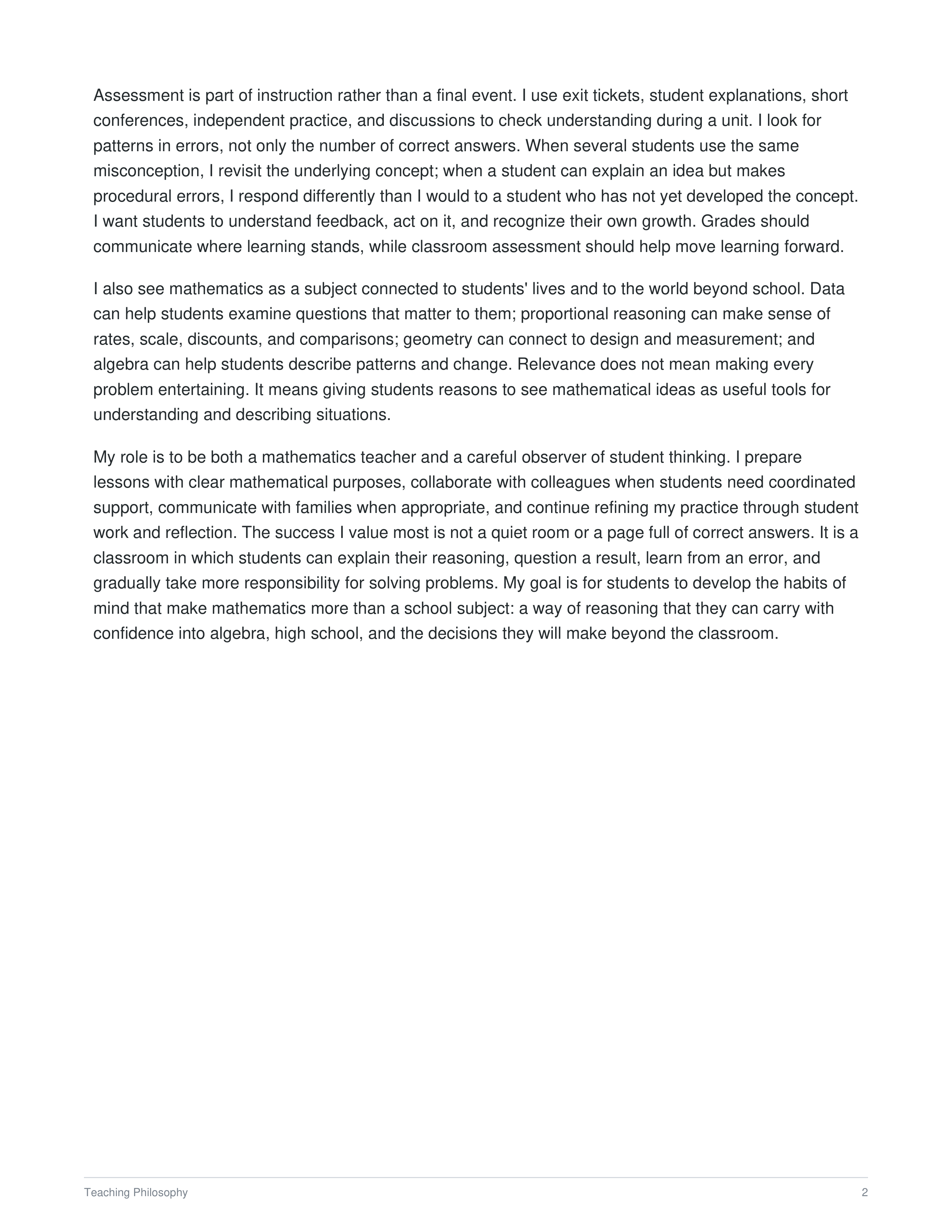 Middle School Math Teacher Teaching Philosophy — page 2