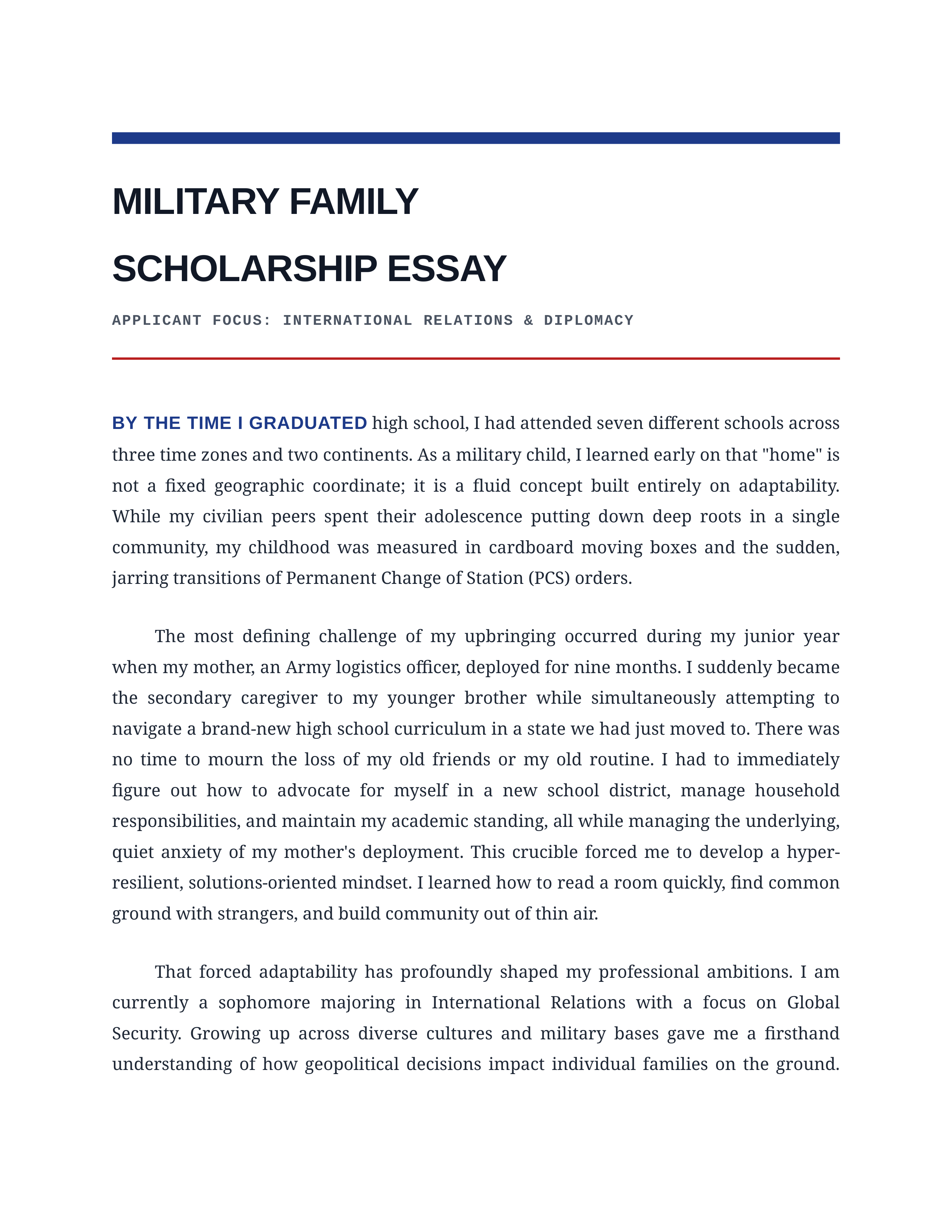 Military Family Scholarship Essay — page 1