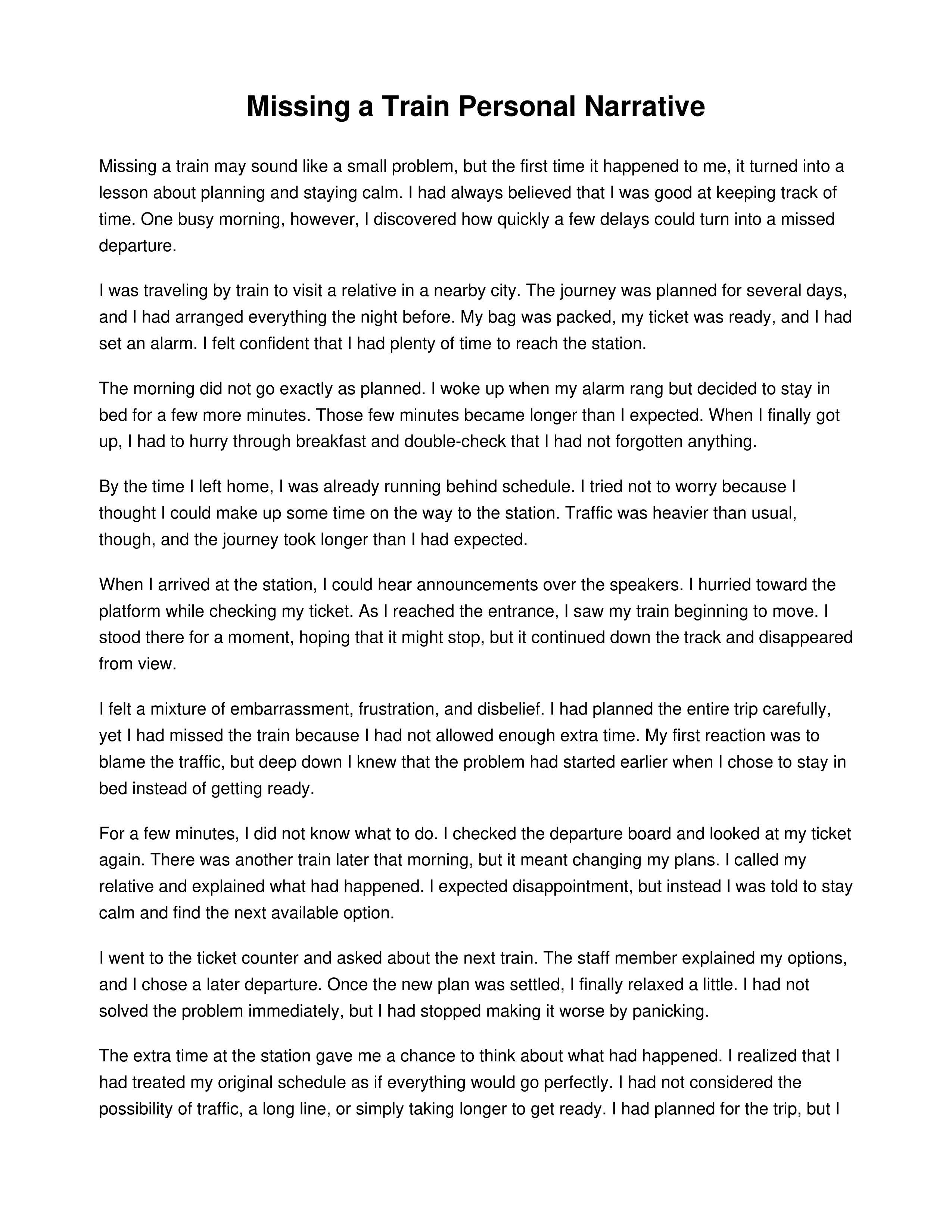 Missing a Train Personal Narrative — page 1