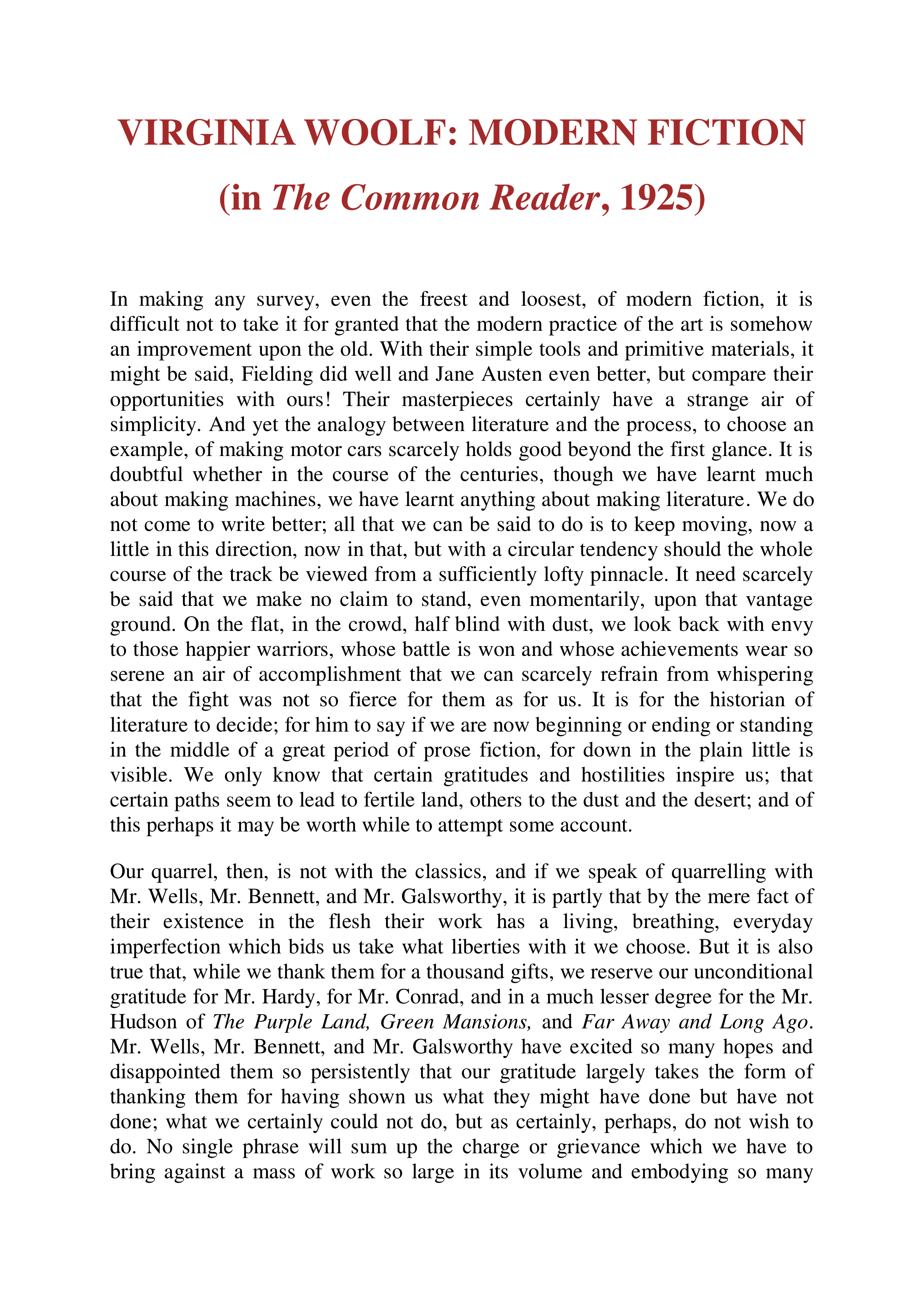 Modern Fiction Essay — page 1