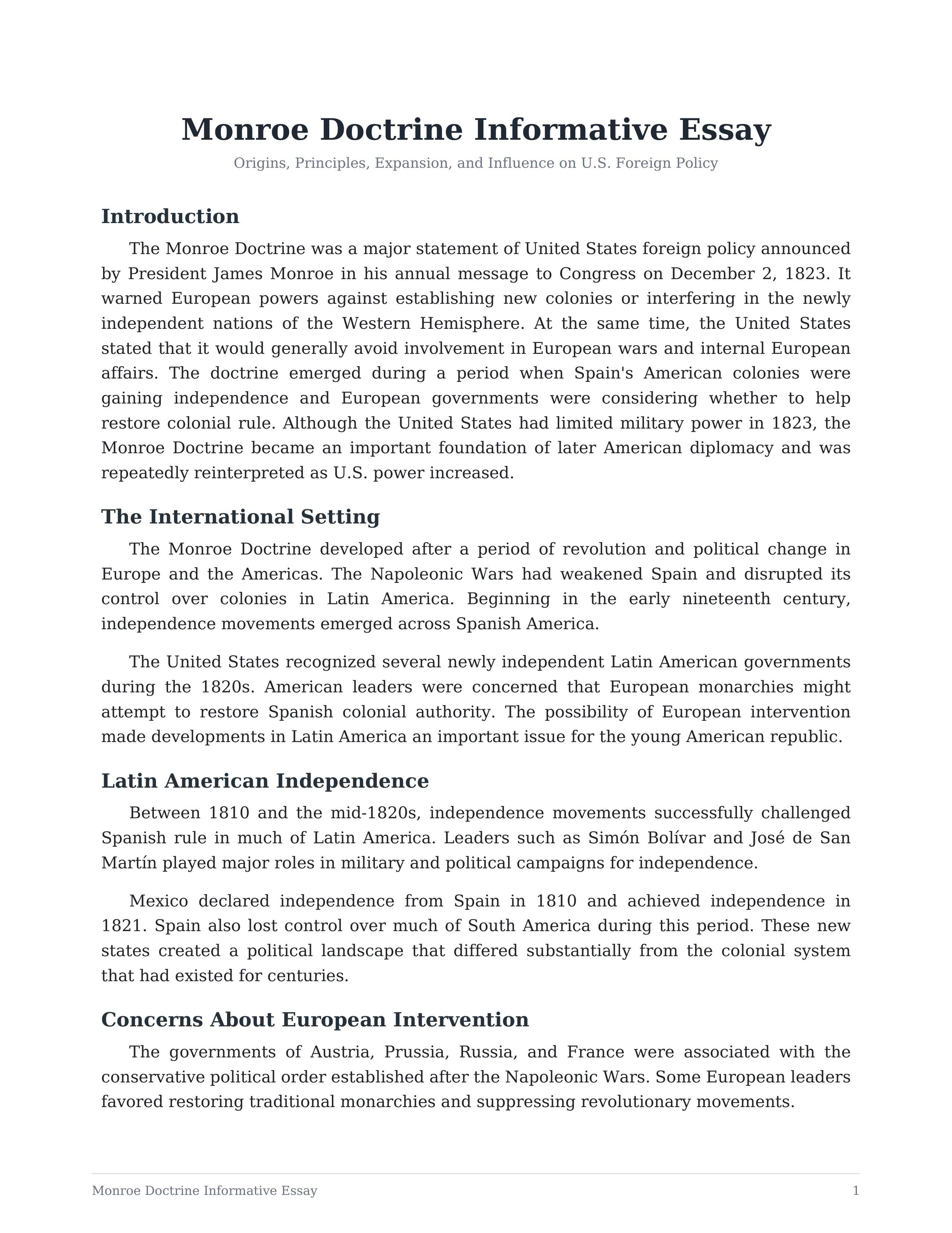 Monroe Doctrine Informative Essay — page 1
