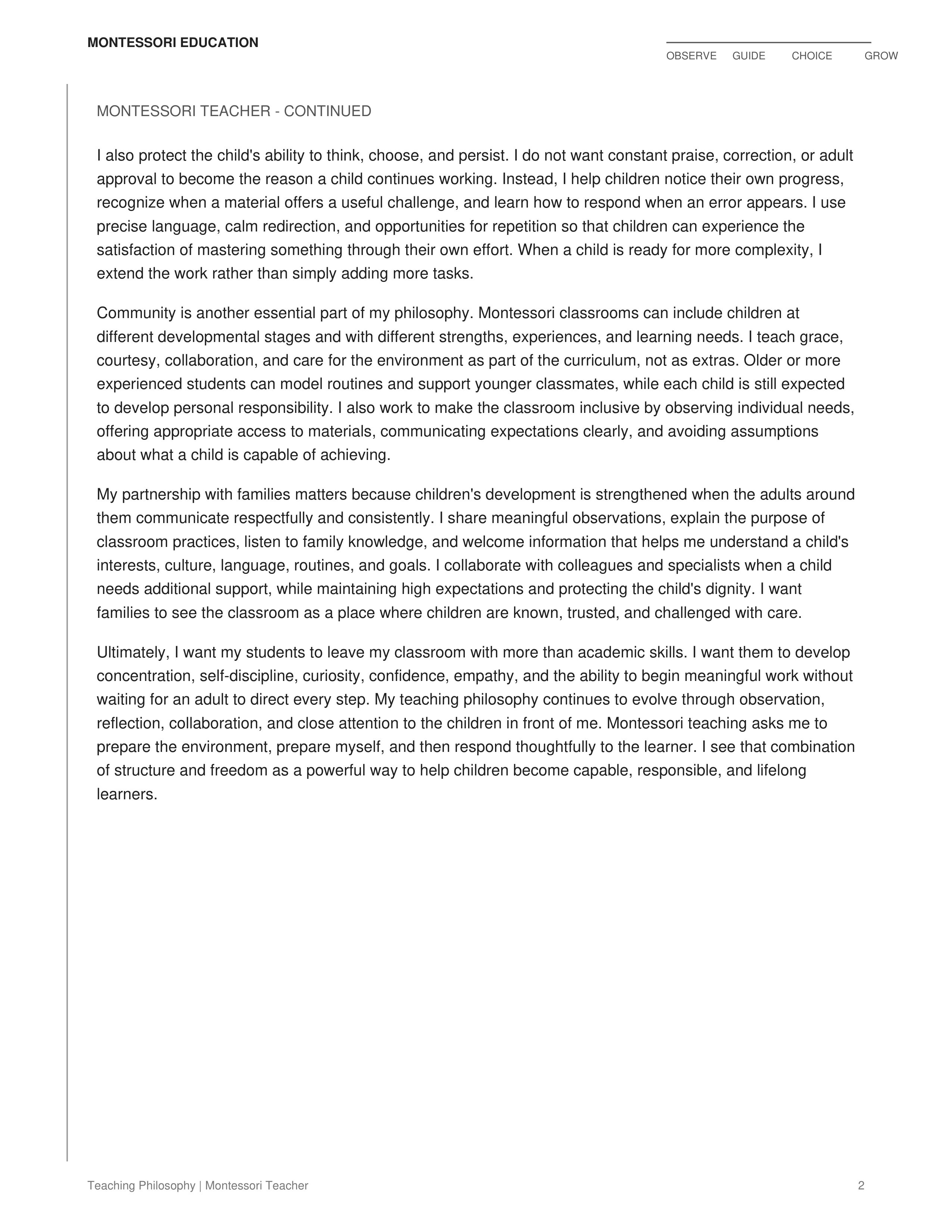 Montessori Teacher Teaching Philosophy — page 2