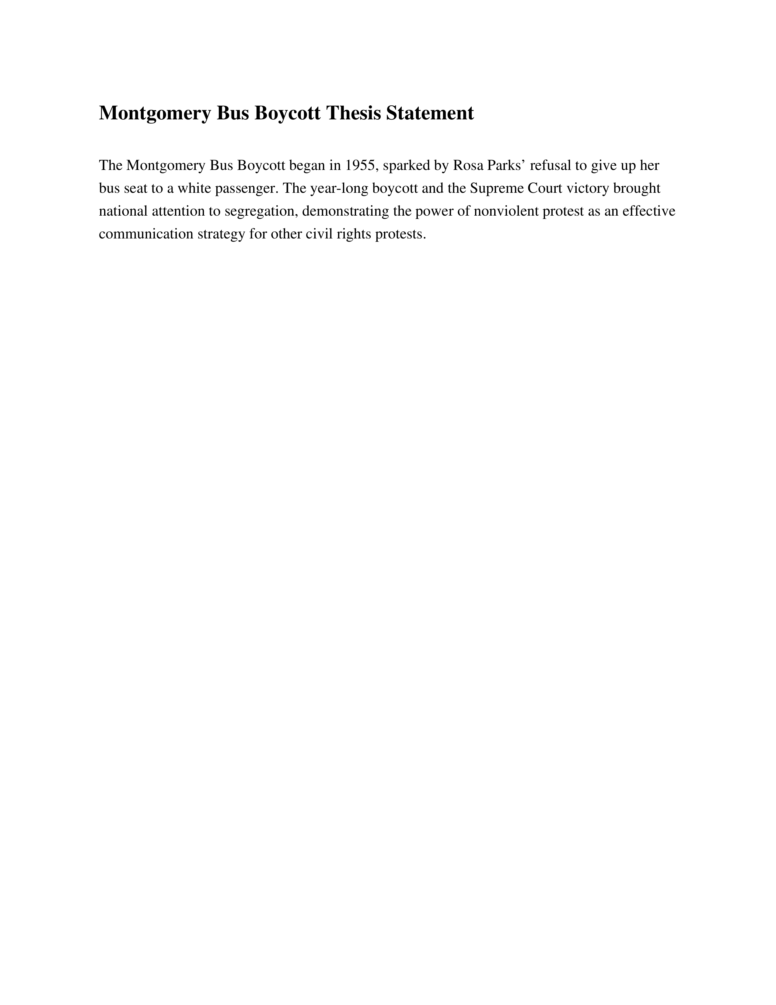 Montgomery Bus Boycott Thesis Statement — page 1