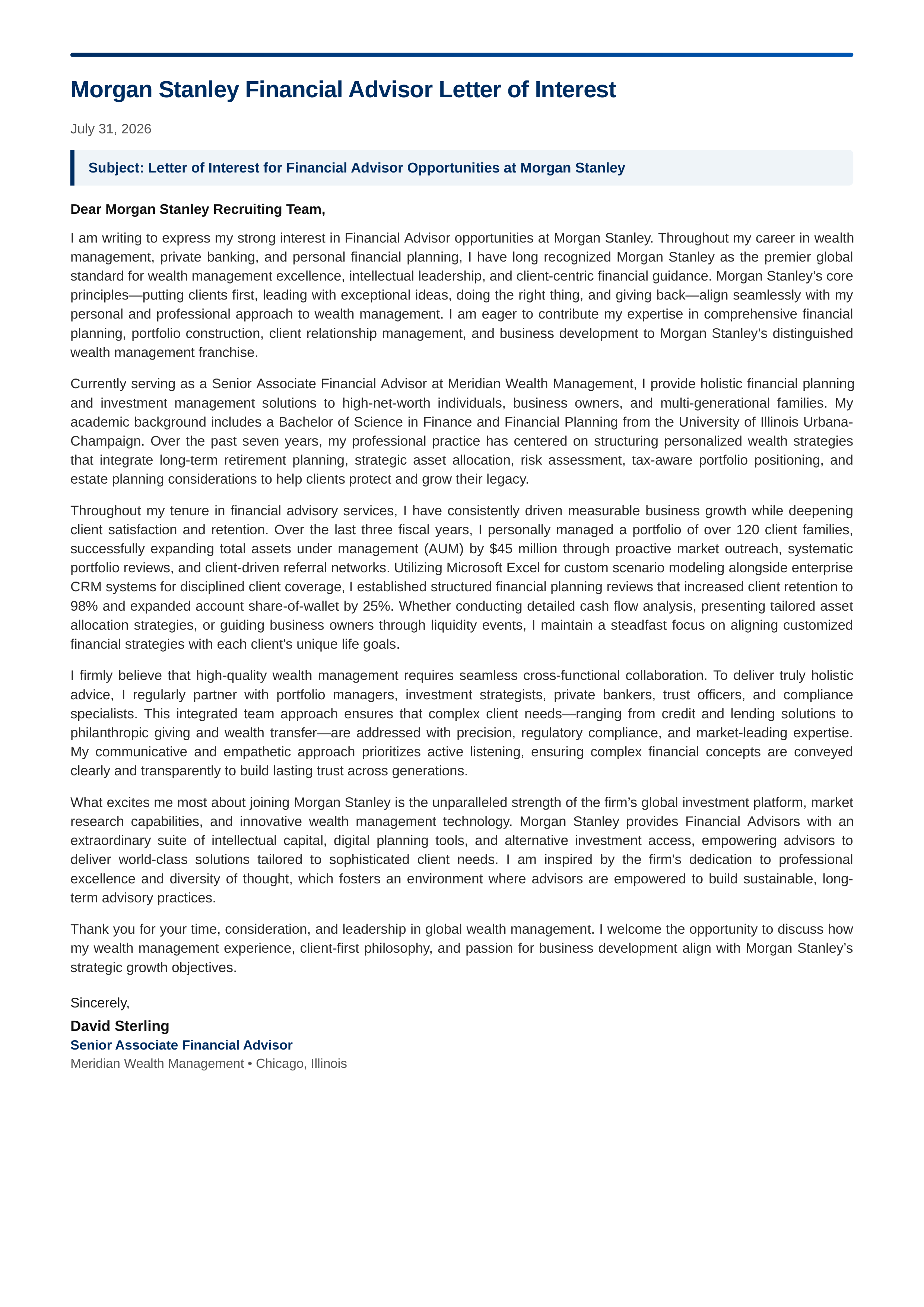 Morgan Stanley Financial Advisor Letter of Interest  — page 1