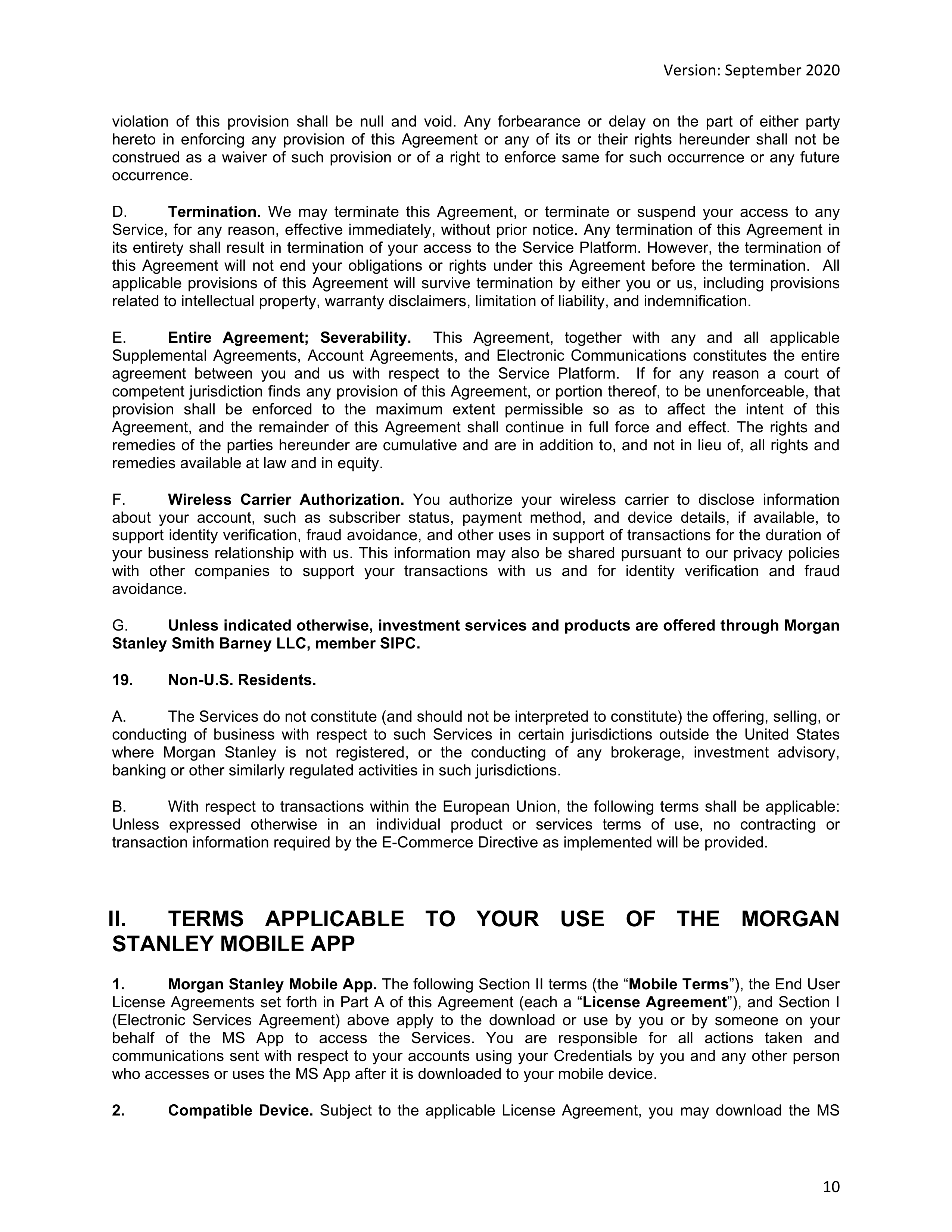 Morgan Stanley Online Services Agreement — page 10