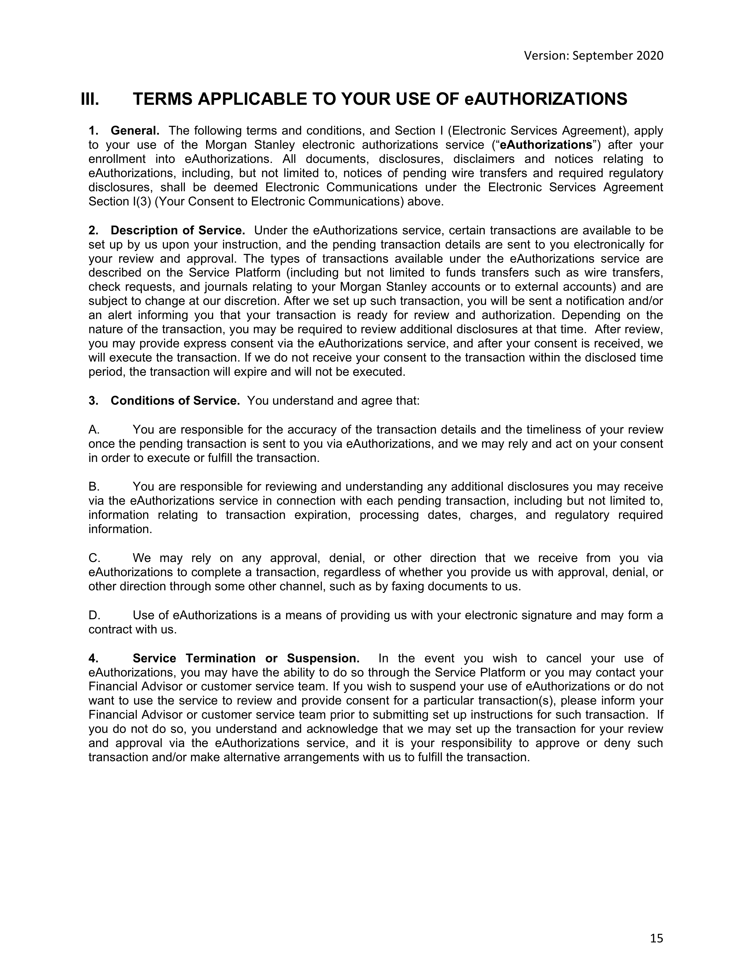 Morgan Stanley Online Services Agreement — page 15