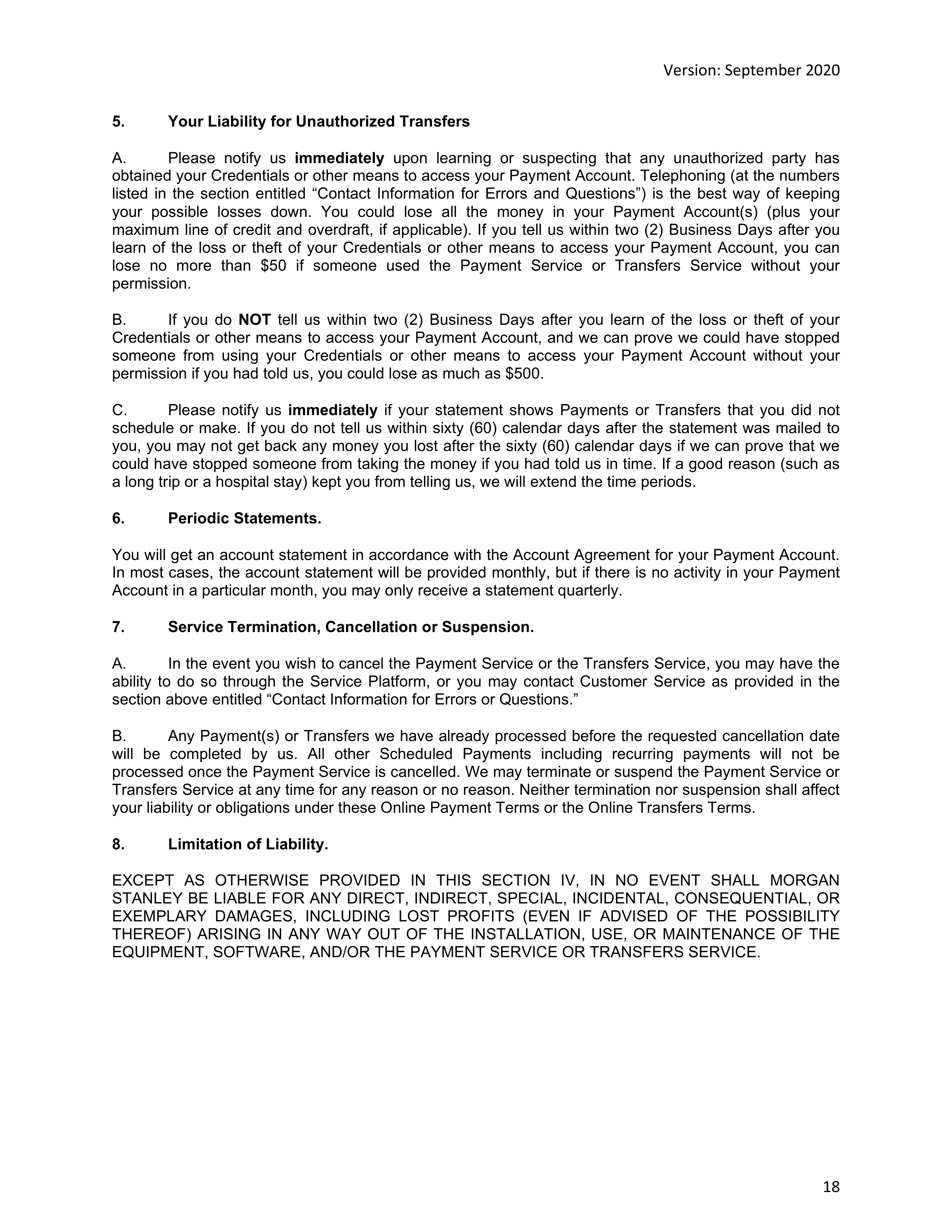 Morgan Stanley Online Services Agreement — page 18