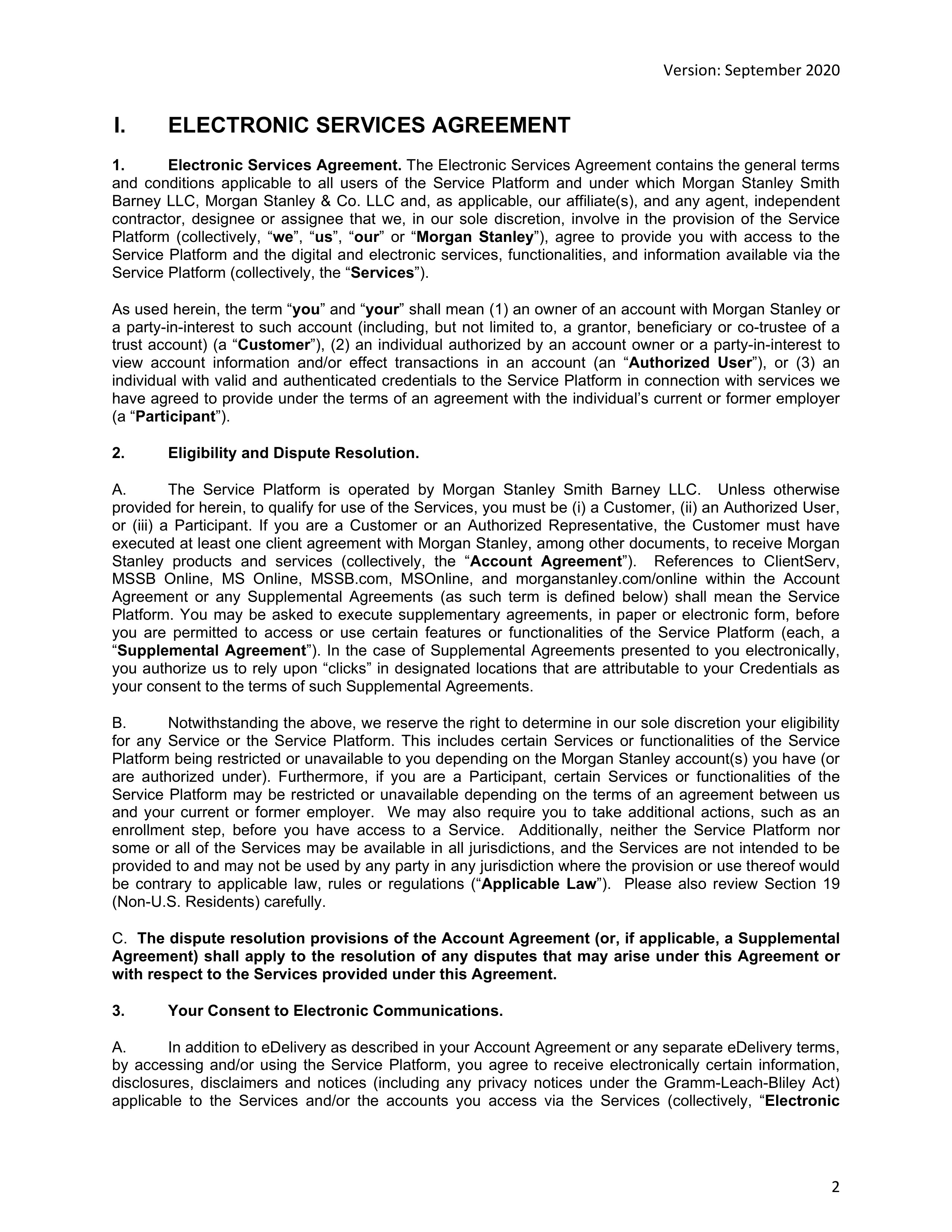 Morgan Stanley Online Services Agreement — page 2