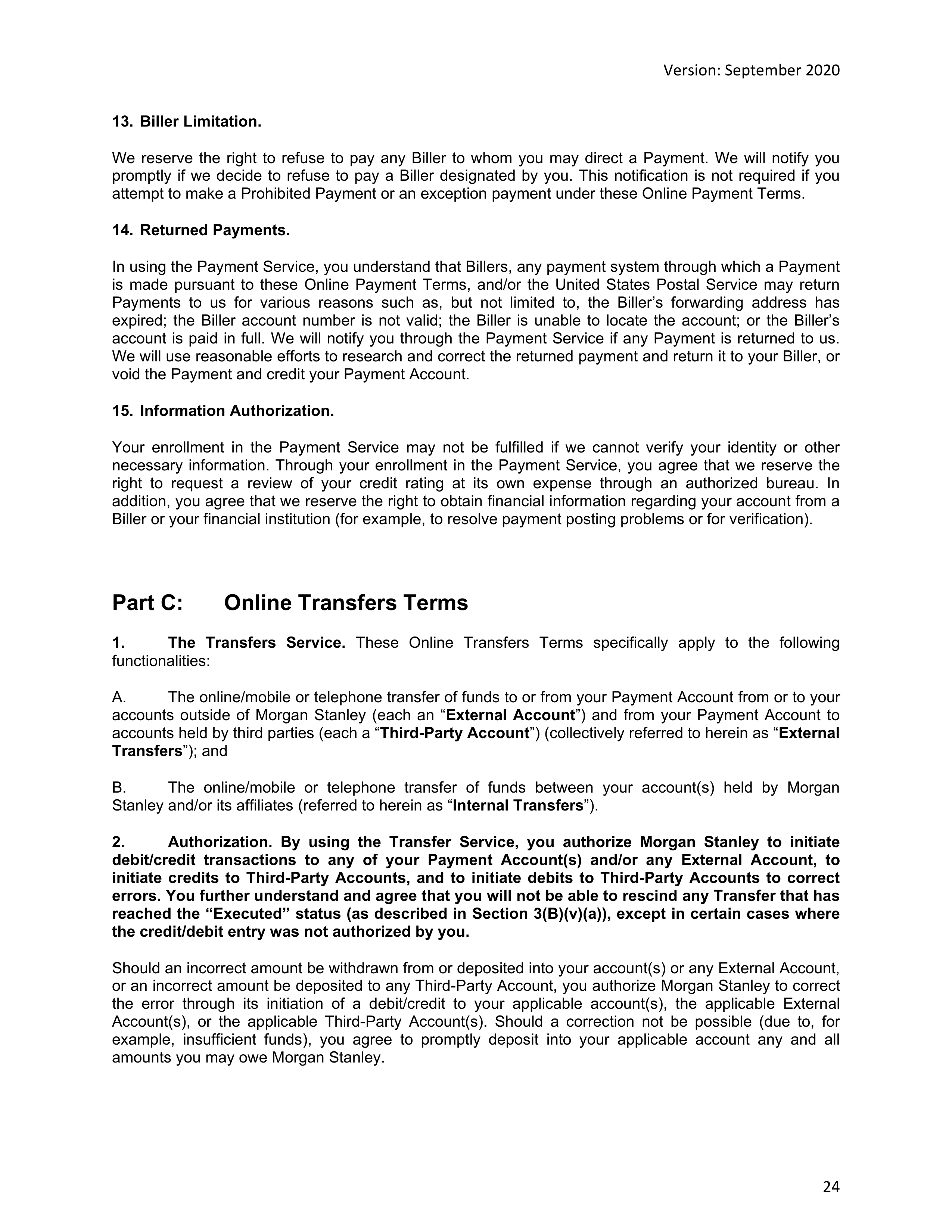 Morgan Stanley Online Services Agreement — page 24