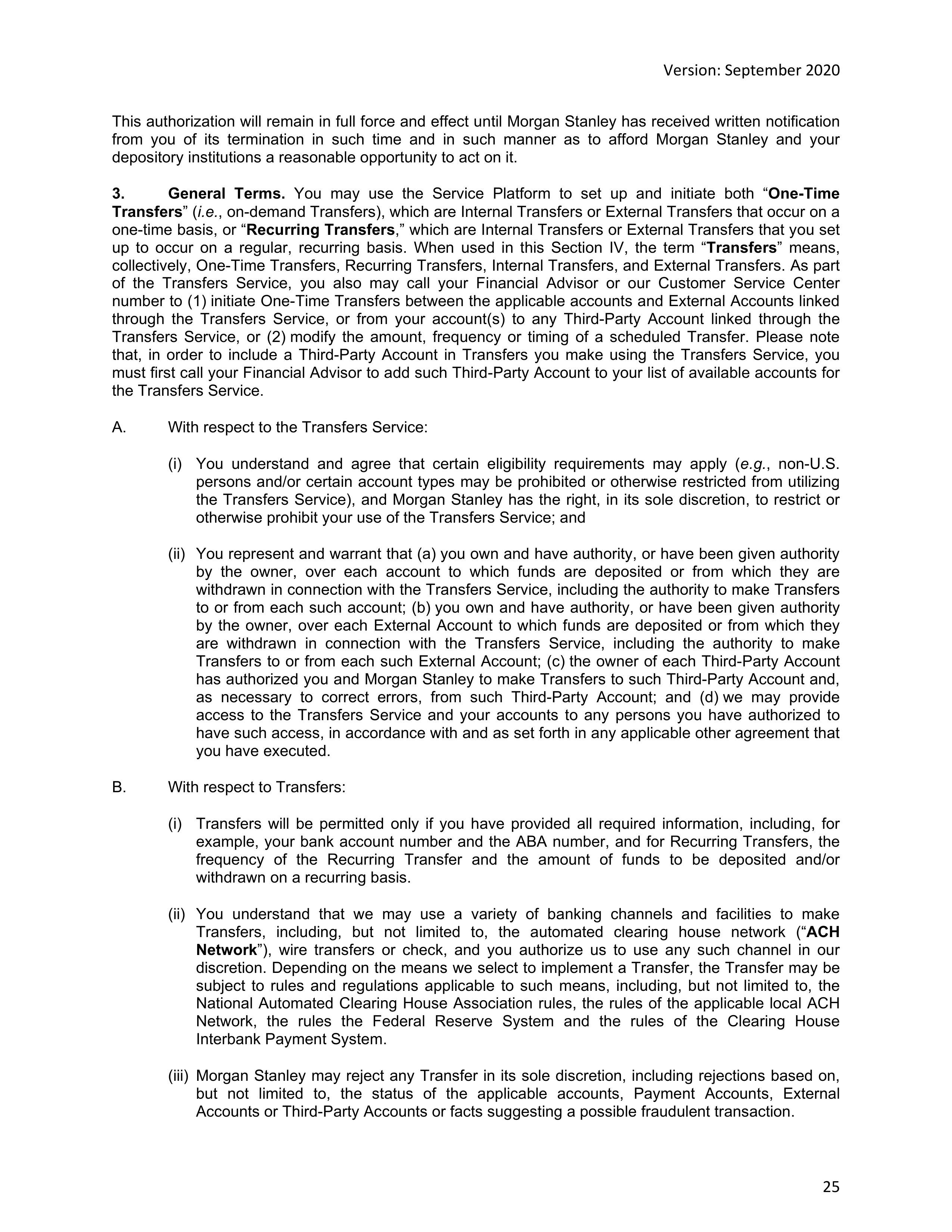 Morgan Stanley Online Services Agreement — page 25