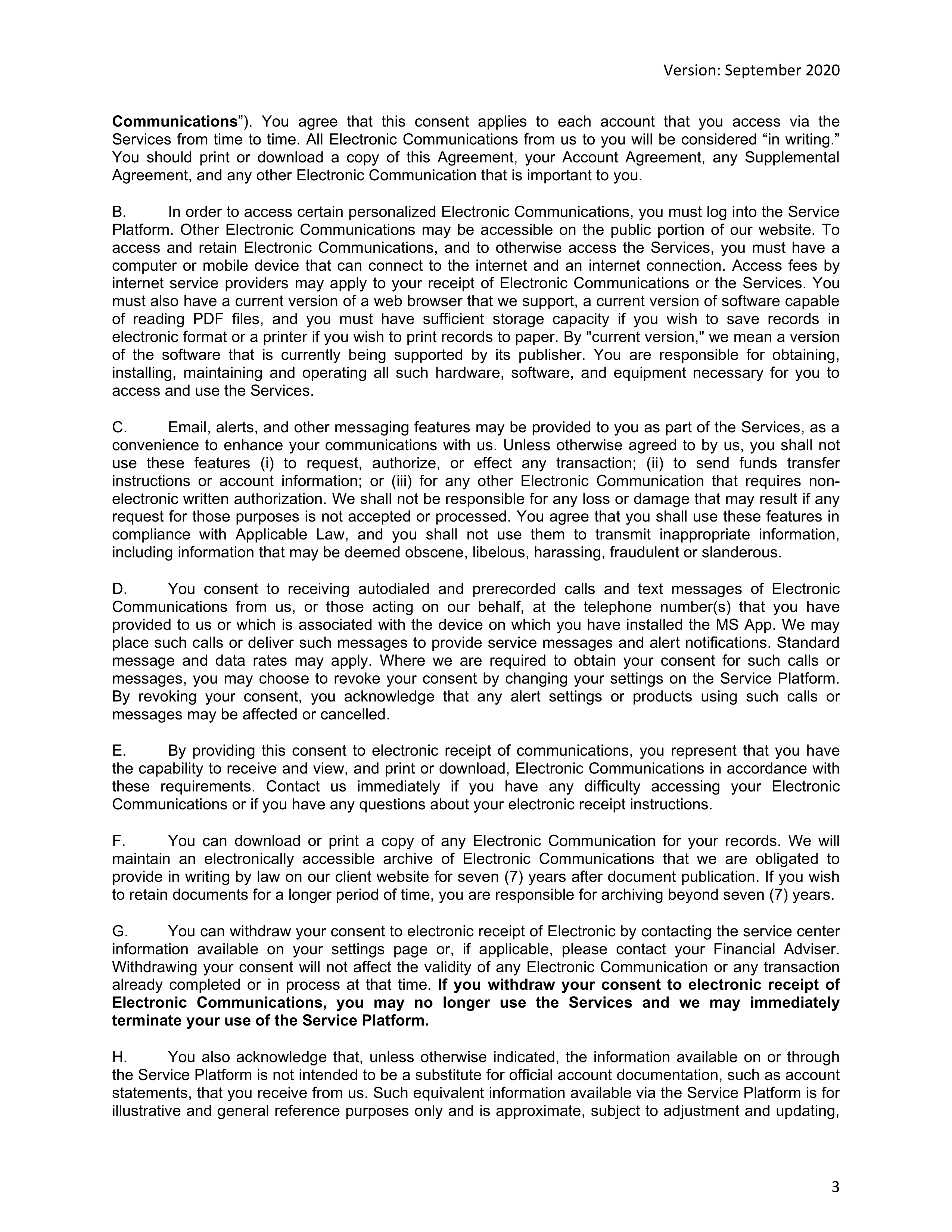 Morgan Stanley Online Services Agreement — page 3