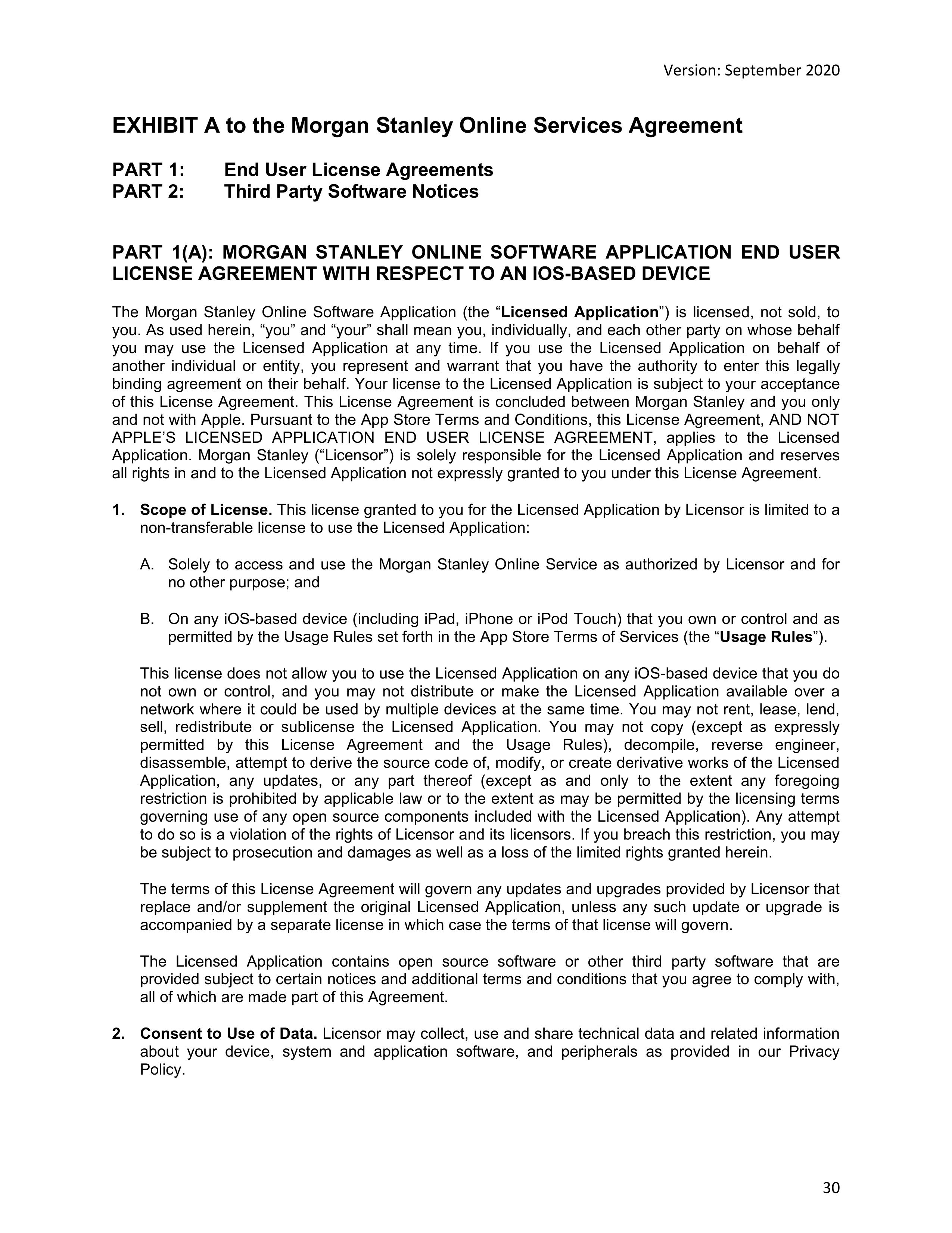 Morgan Stanley Online Services Agreement — page 30