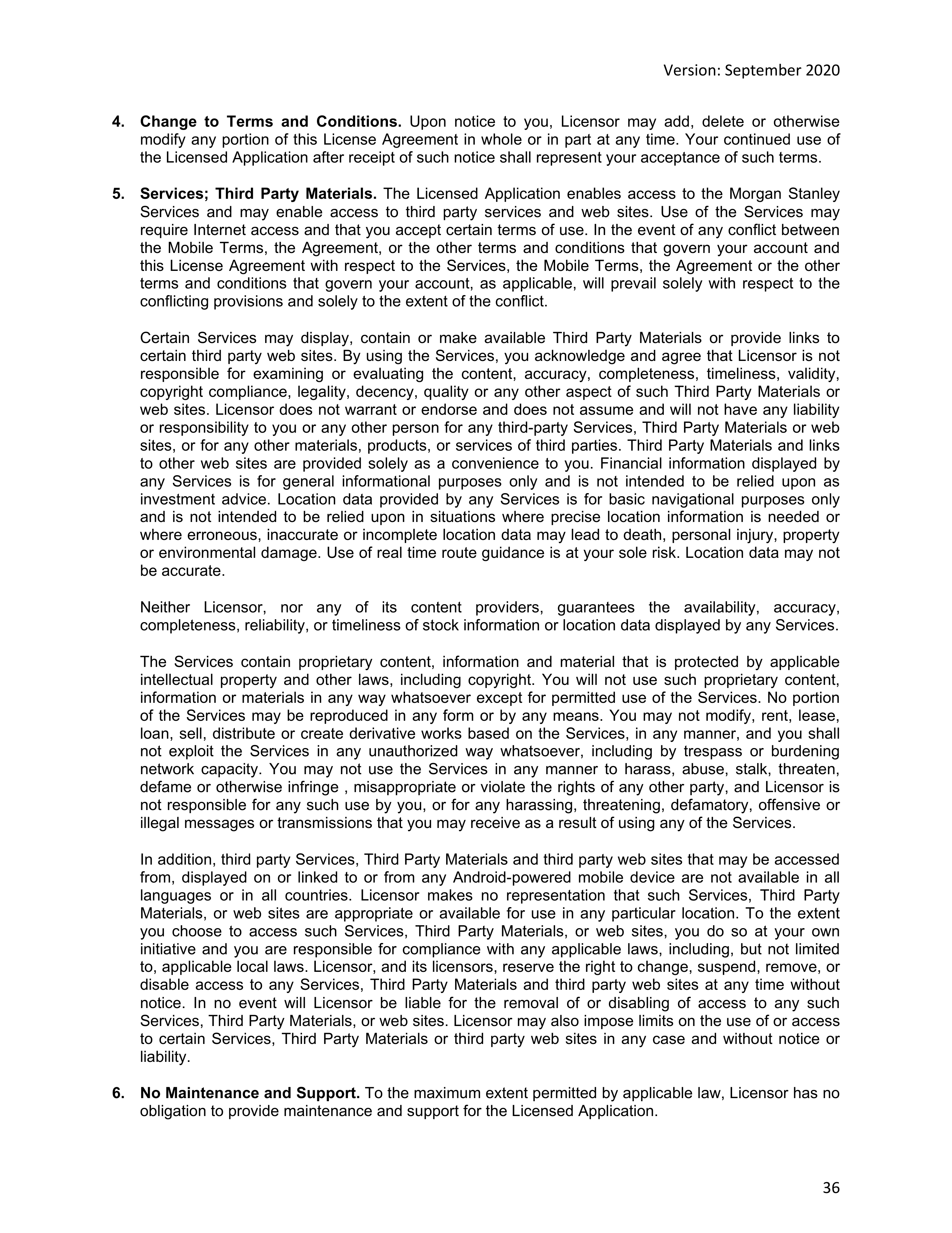 Morgan Stanley Online Services Agreement — page 36