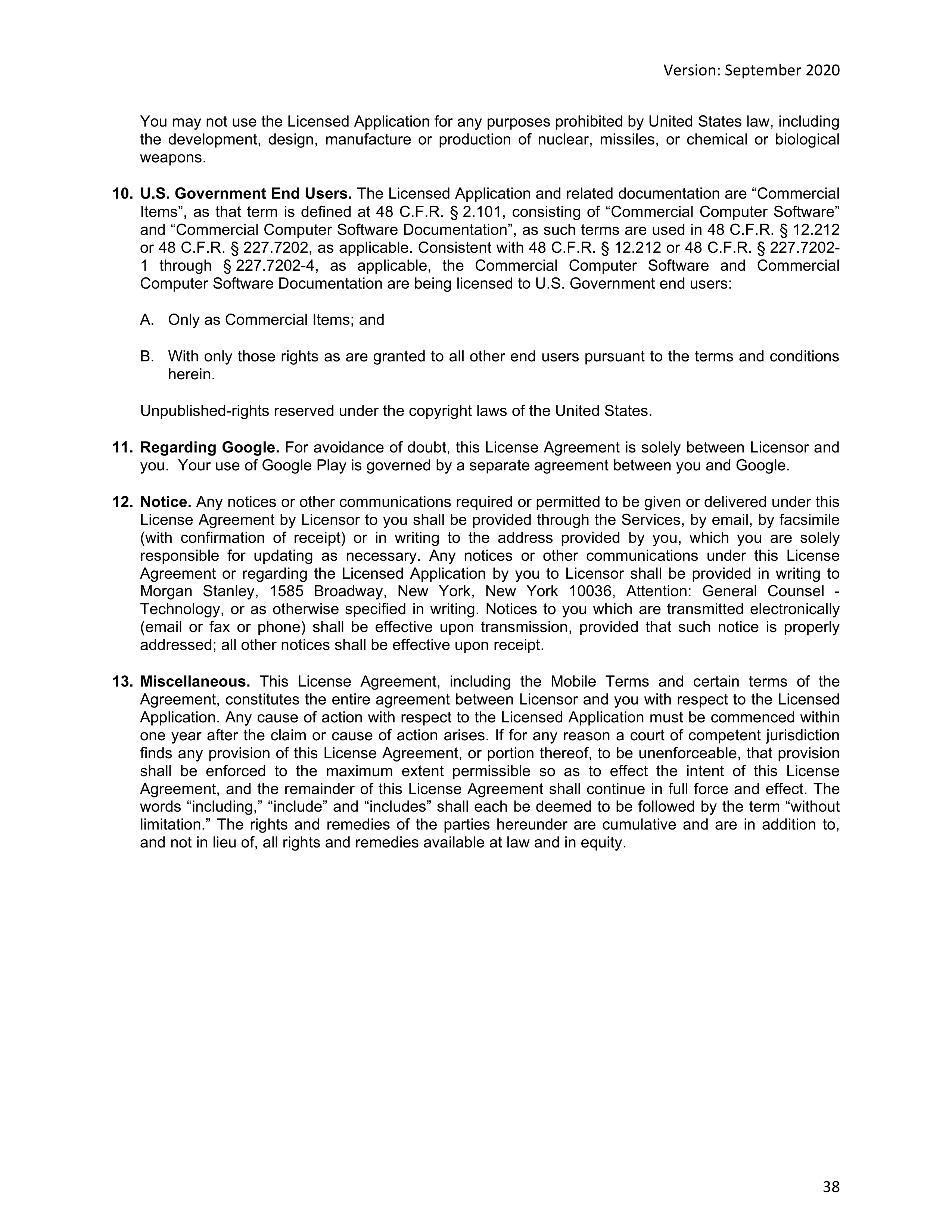 Morgan Stanley Online Services Agreement — page 38