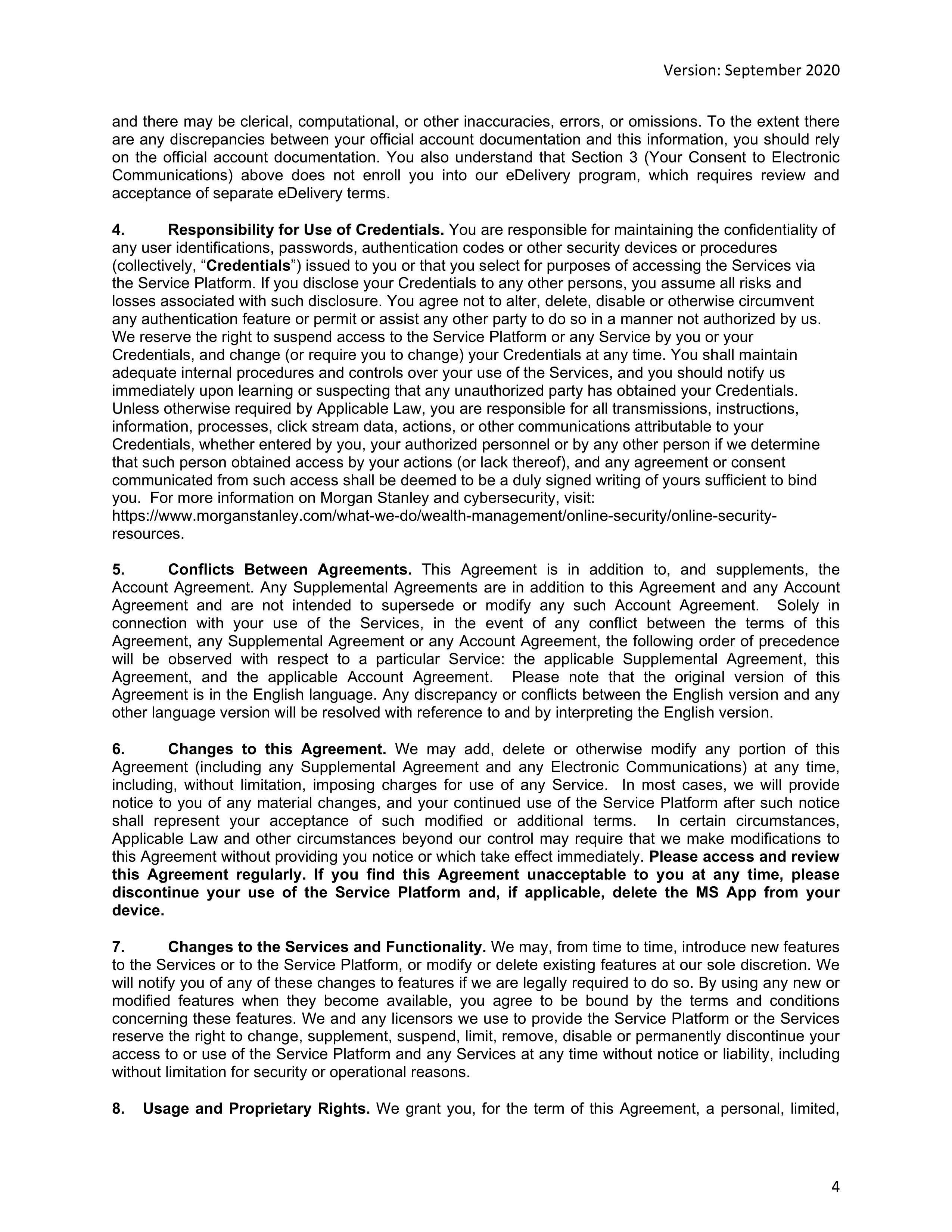 Morgan Stanley Online Services Agreement — page 4