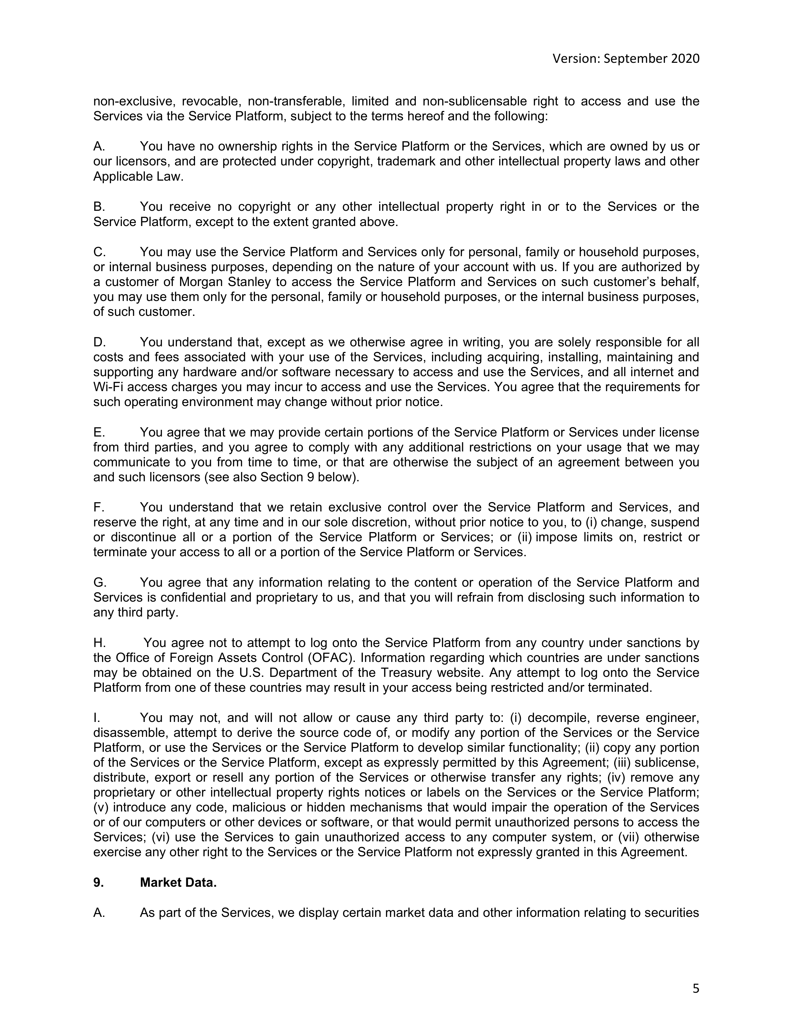Morgan Stanley Online Services Agreement — page 5