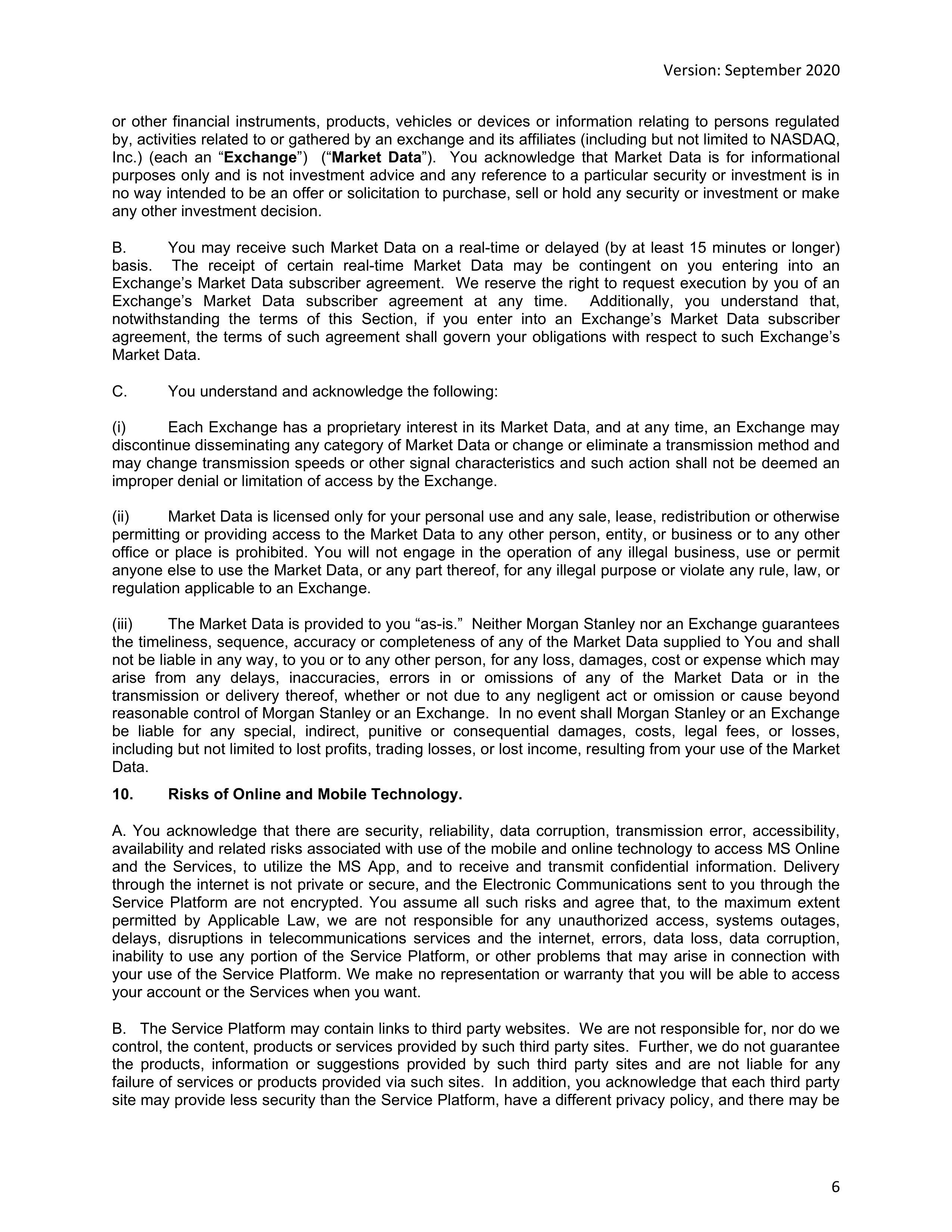 Morgan Stanley Online Services Agreement — page 6