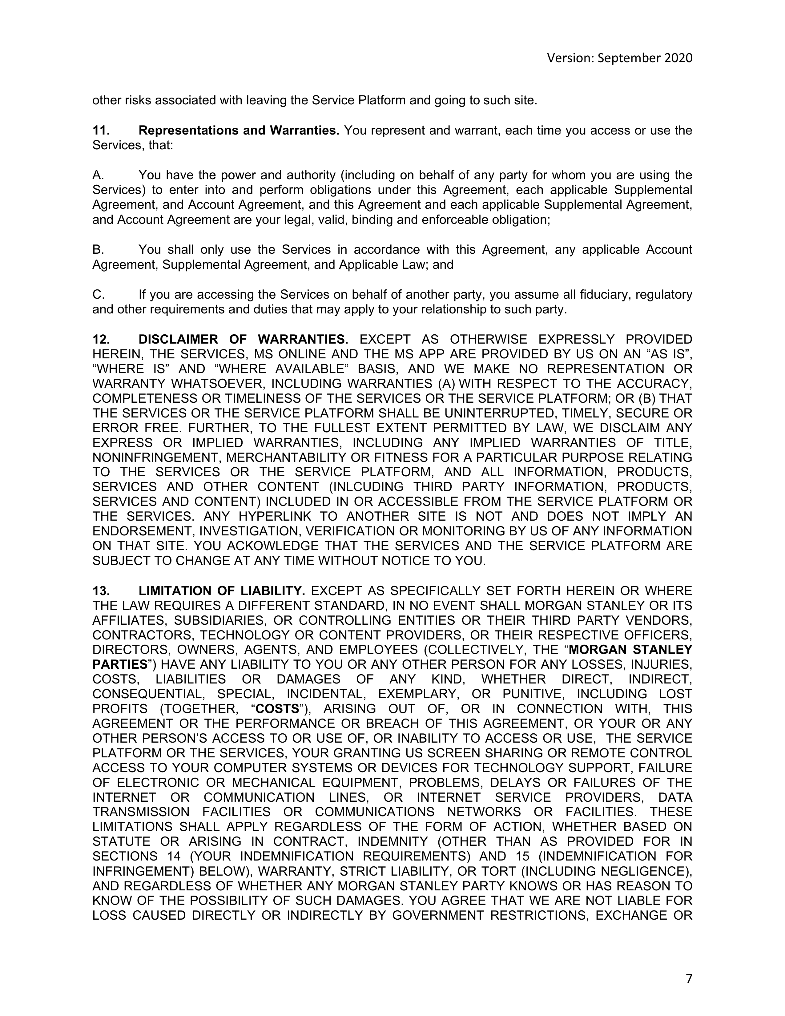 Morgan Stanley Online Services Agreement — page 7