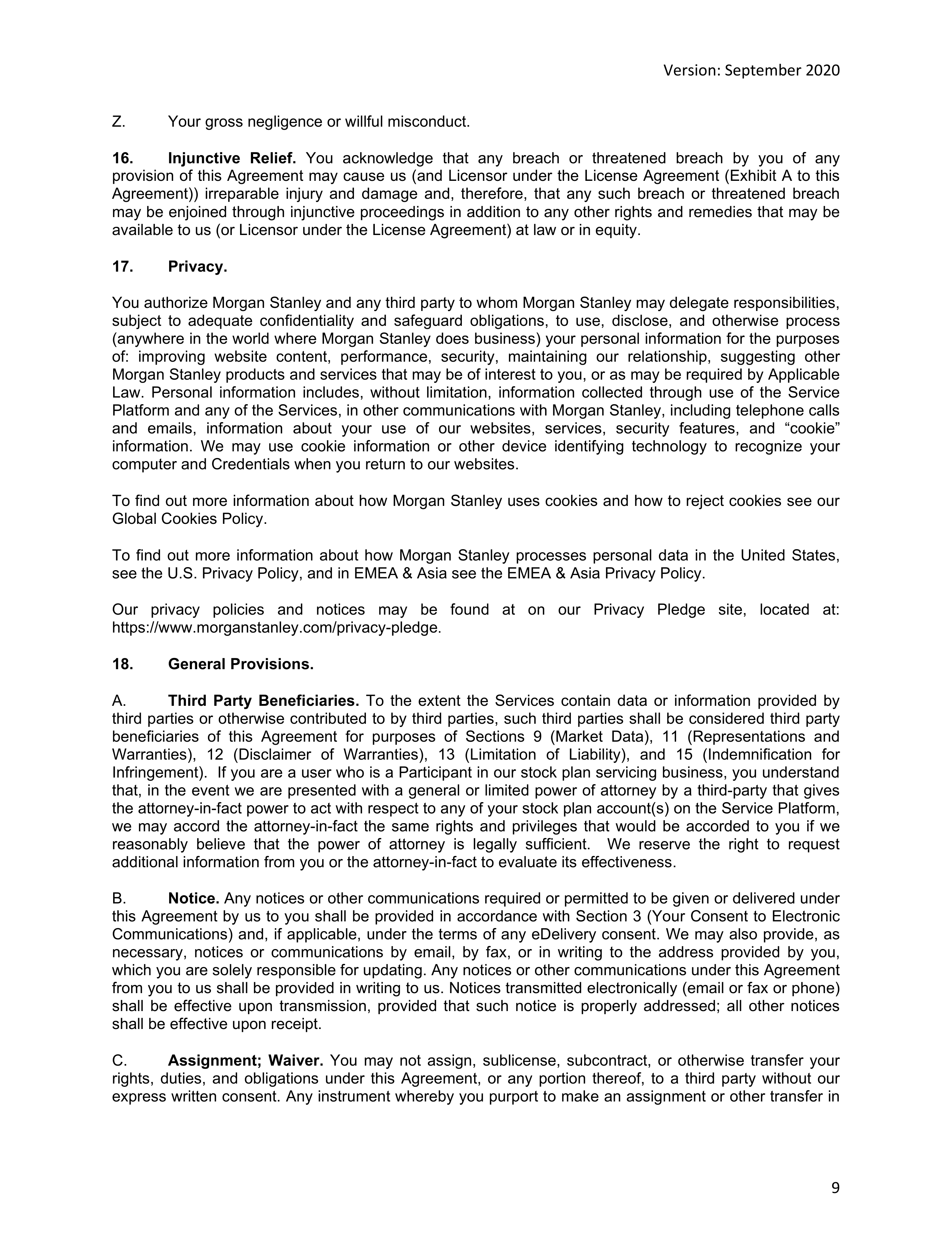 Morgan Stanley Online Services Agreement — page 9