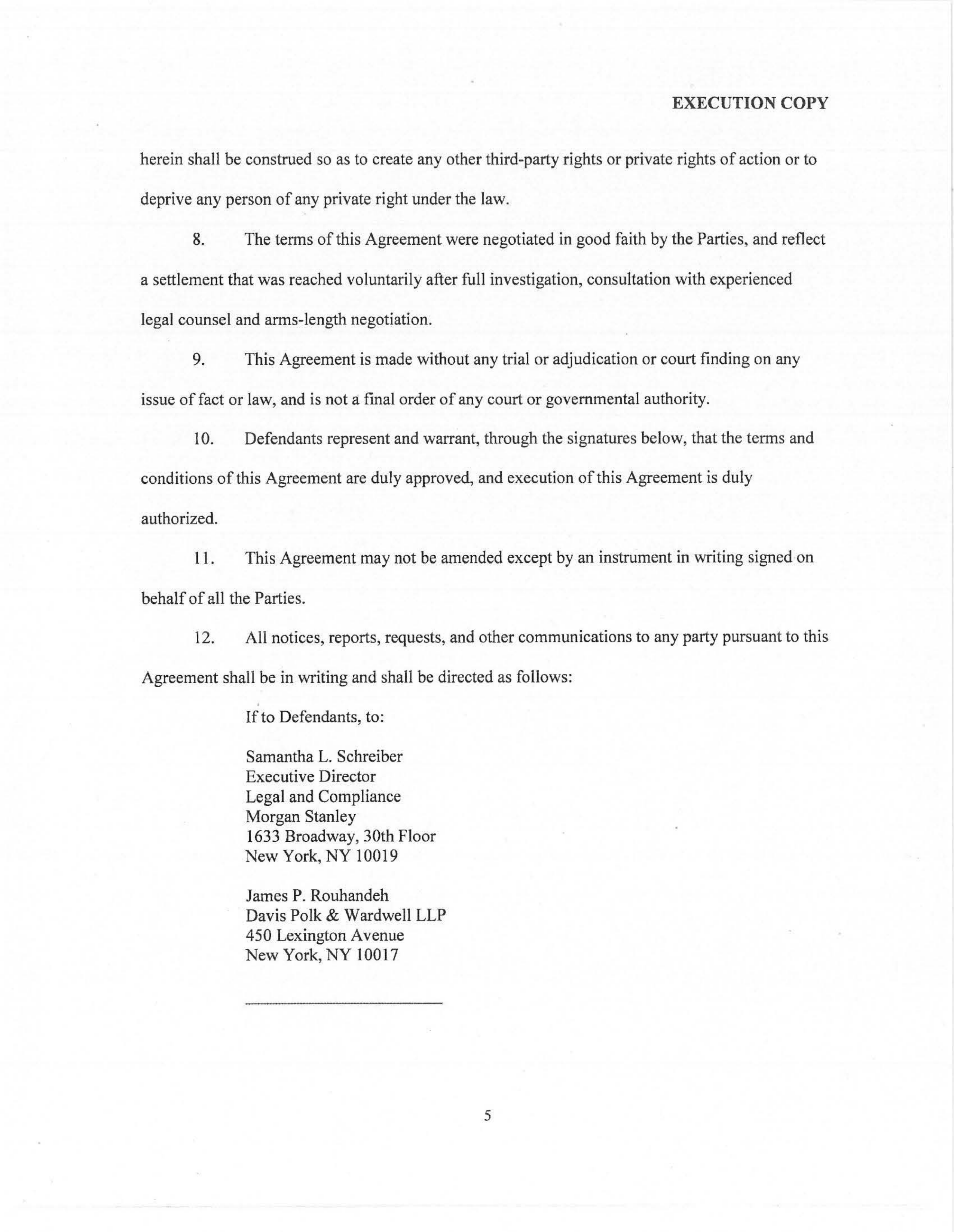 Morgan Stanley Settlement Agreement — page 5