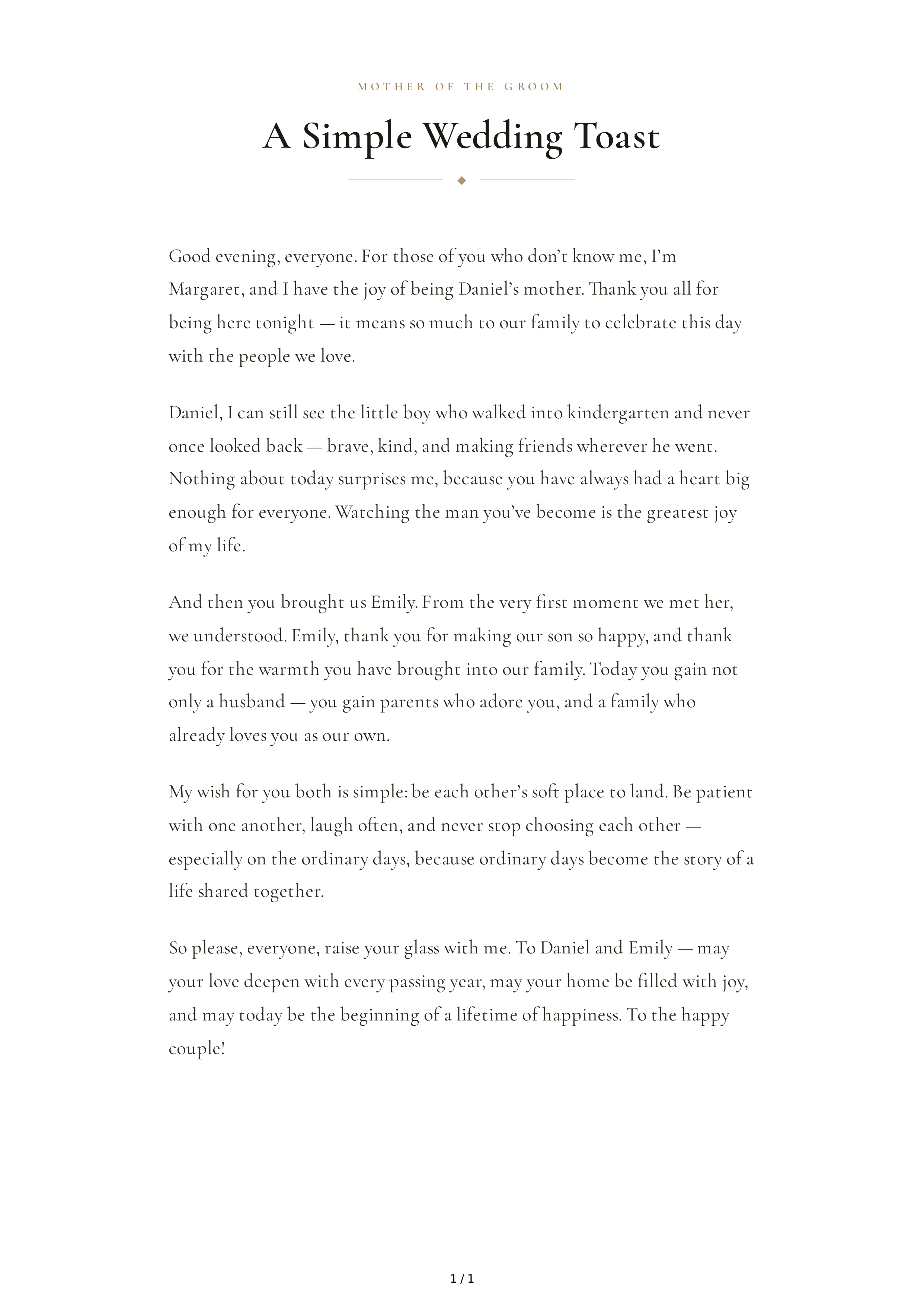 Mother of the Groom Wedding Toast — page 1