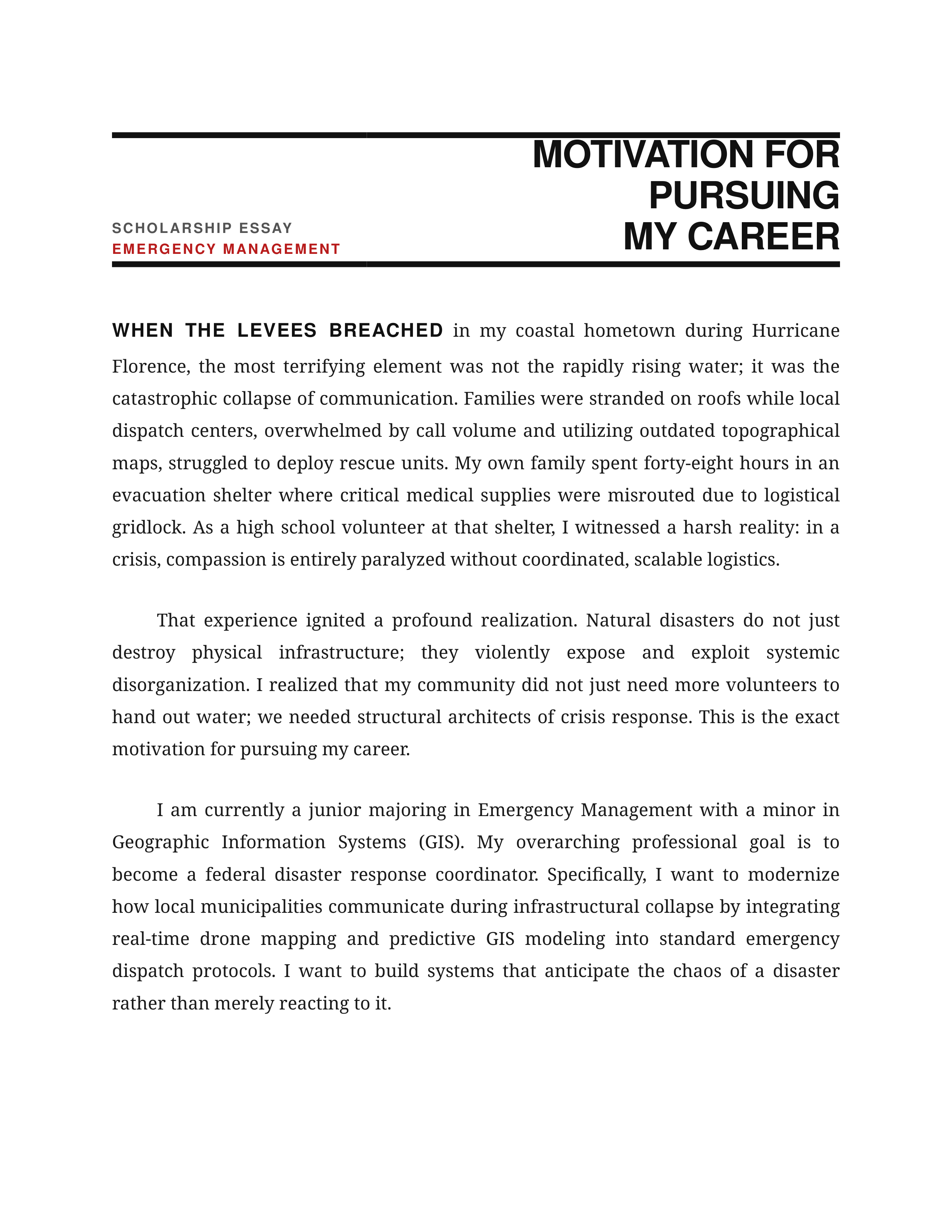 Motivation for Pursuing My Career Scholarship Essay — page 1