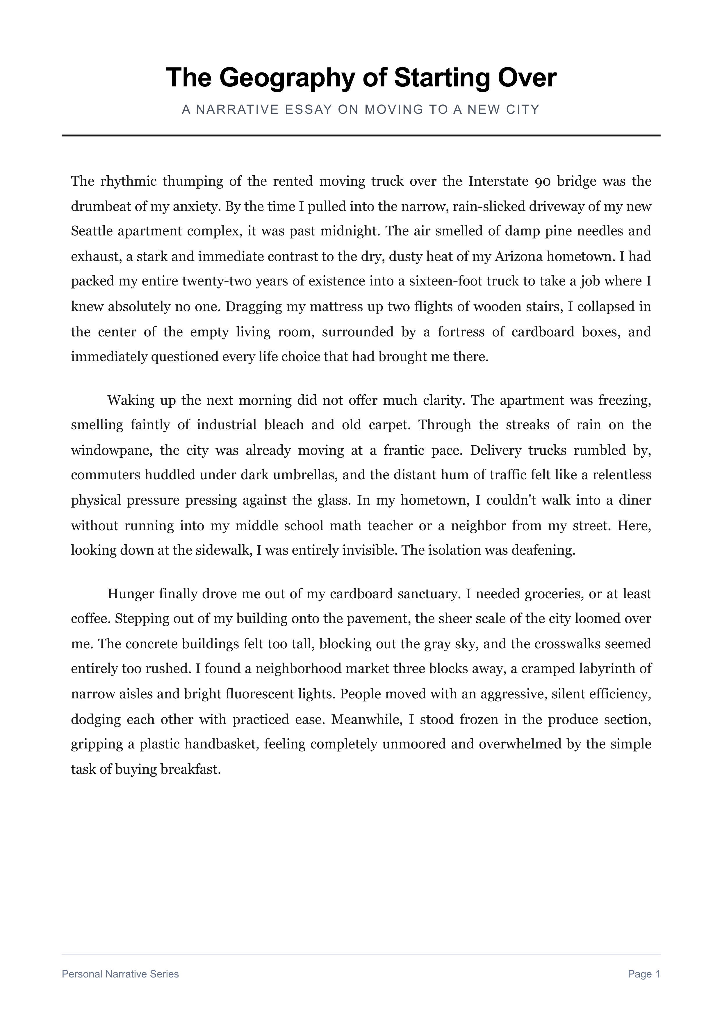 Moving to a New City Narrative Essay — page 1