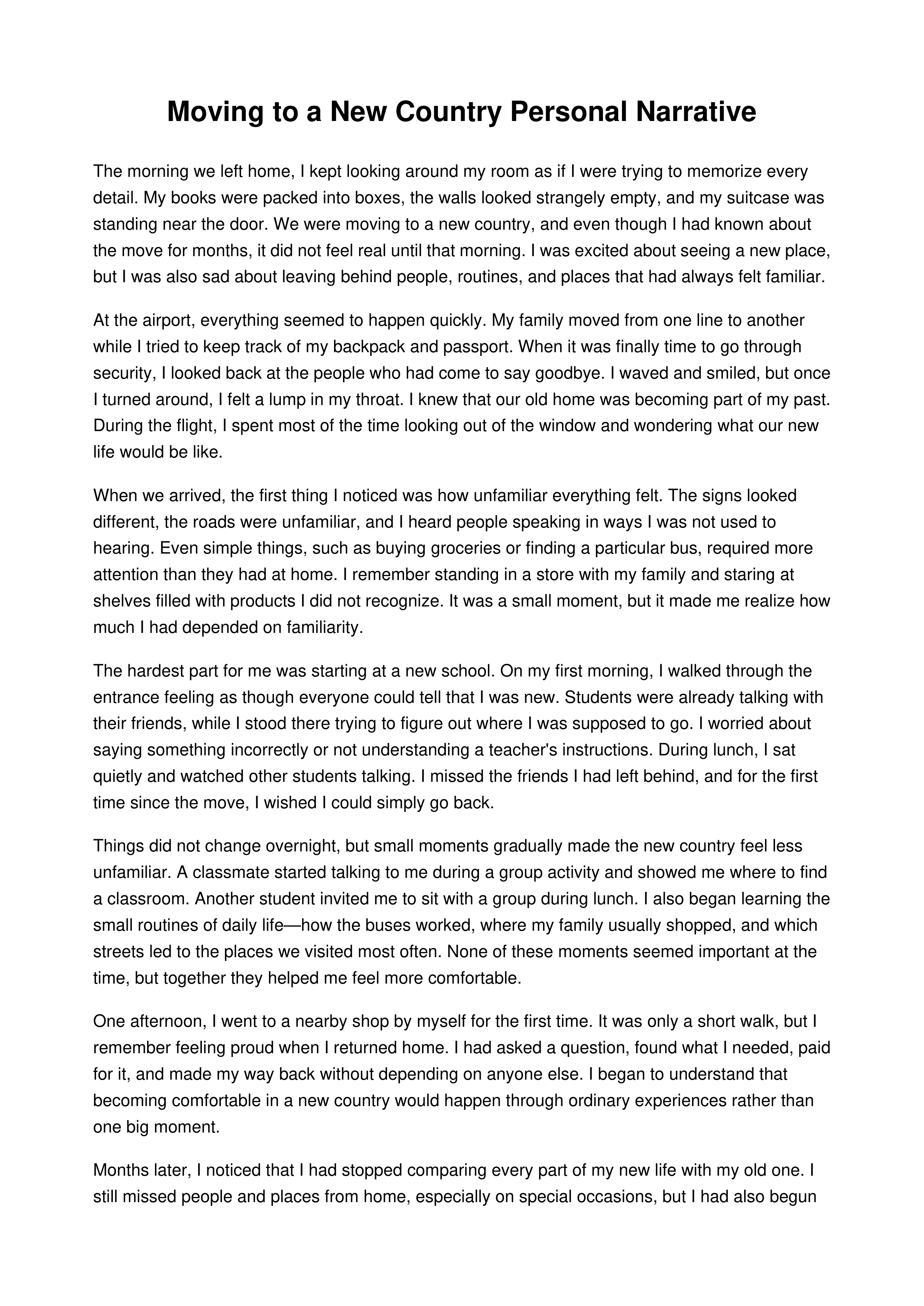 Moving to a New Country Personal Narrative — page 1