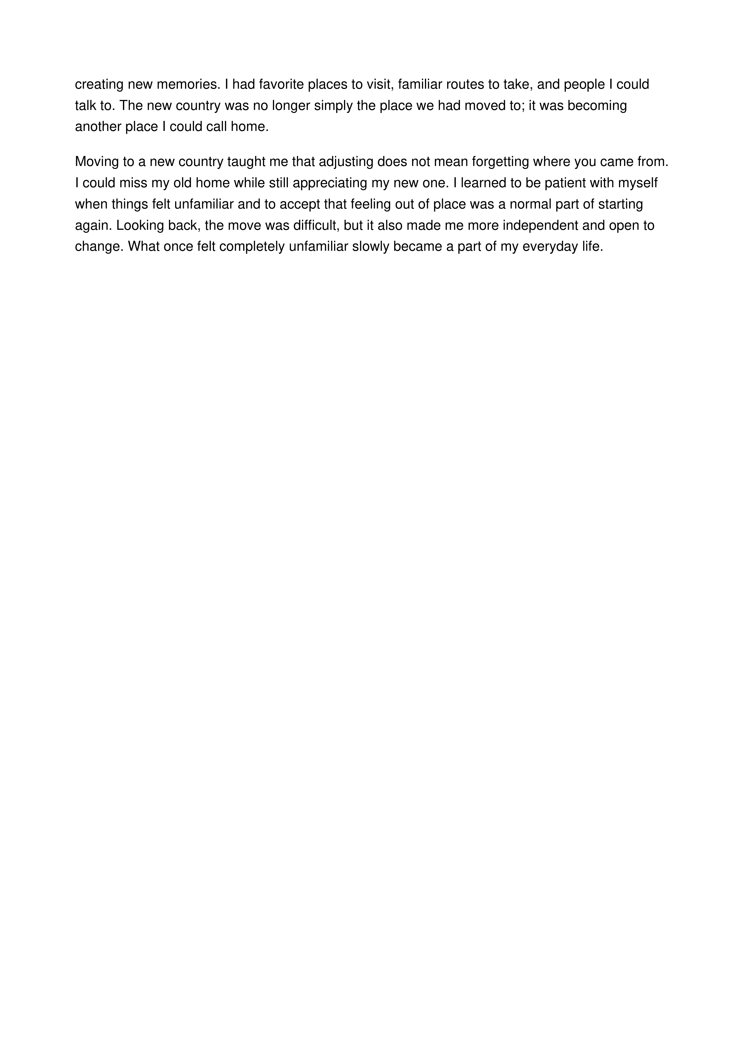 Moving to a New Country Personal Narrative — page 2