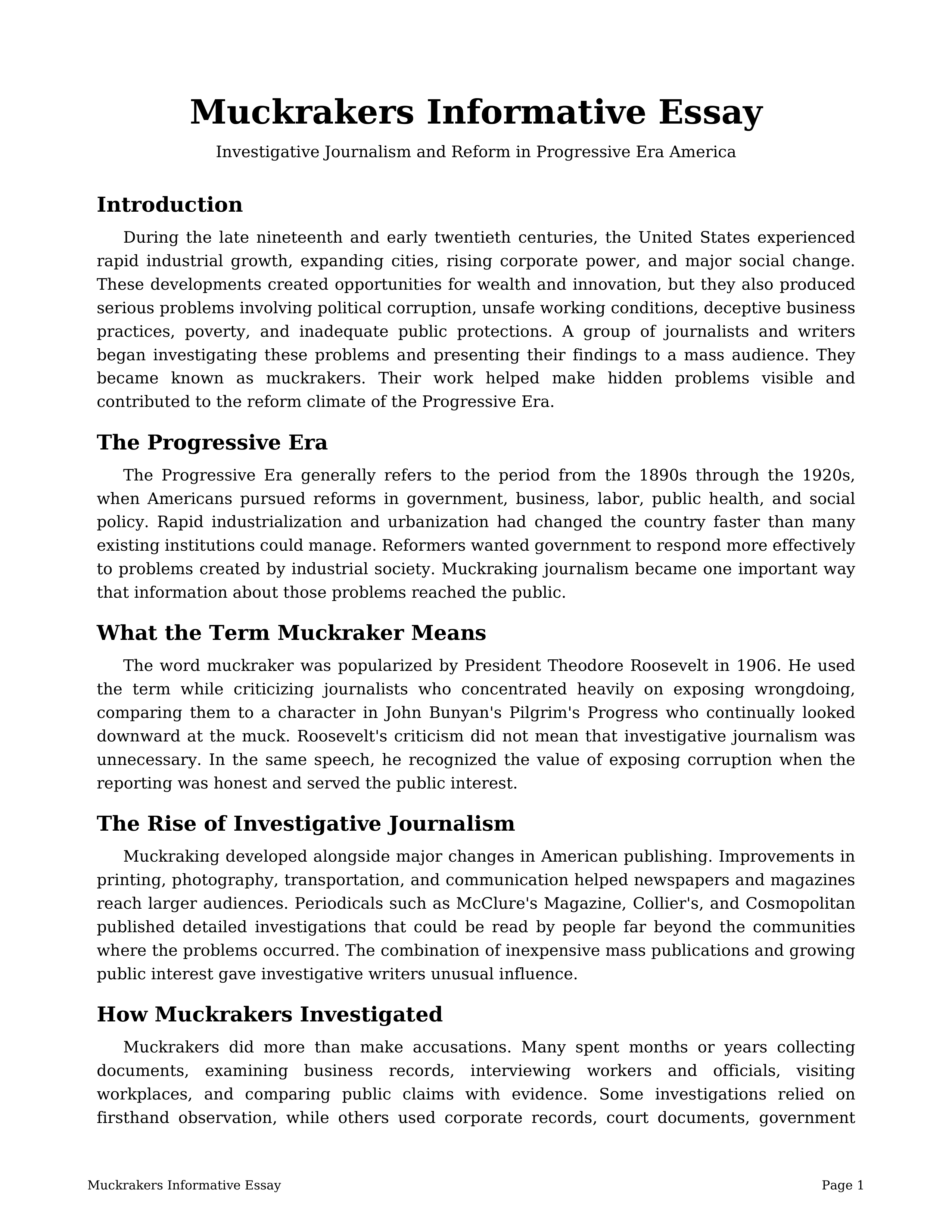 Muckrakers Informative Essay — page 1