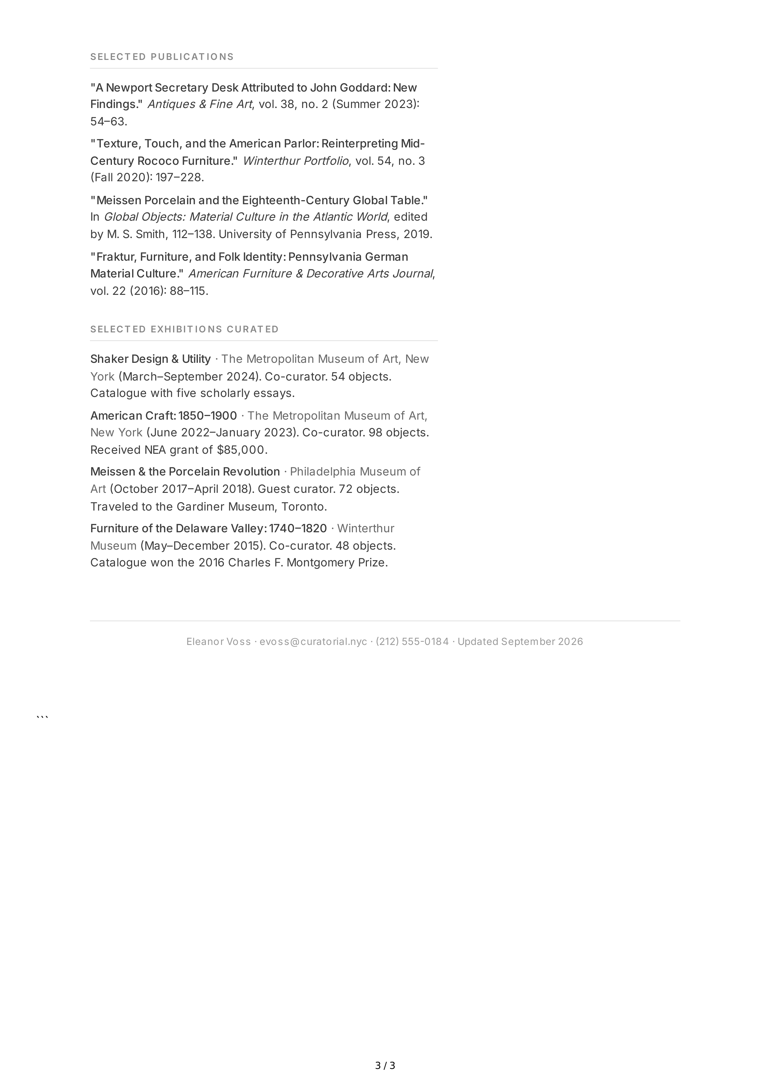 Museum Curator CV — page 3