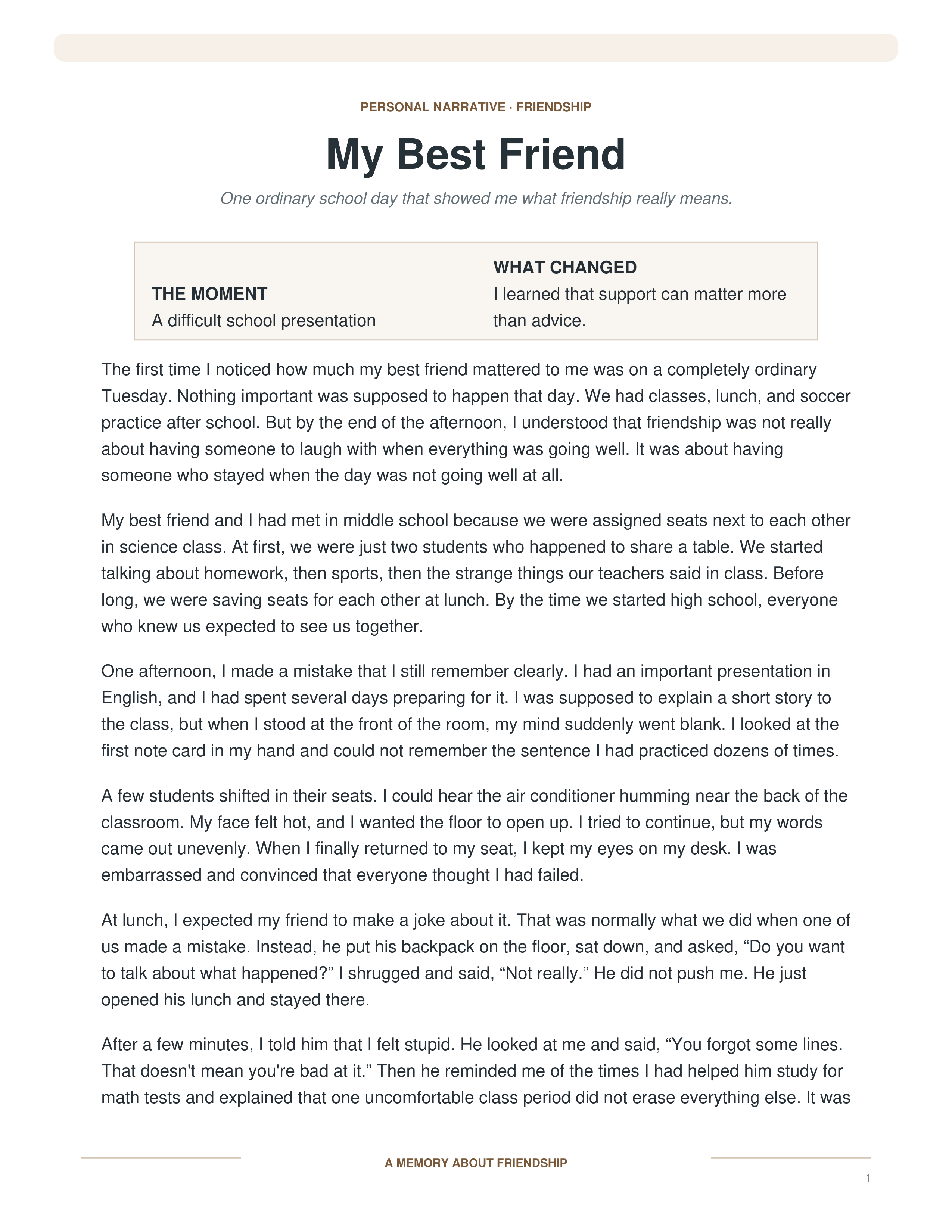 My Best Friend Narrative Essay — page 1