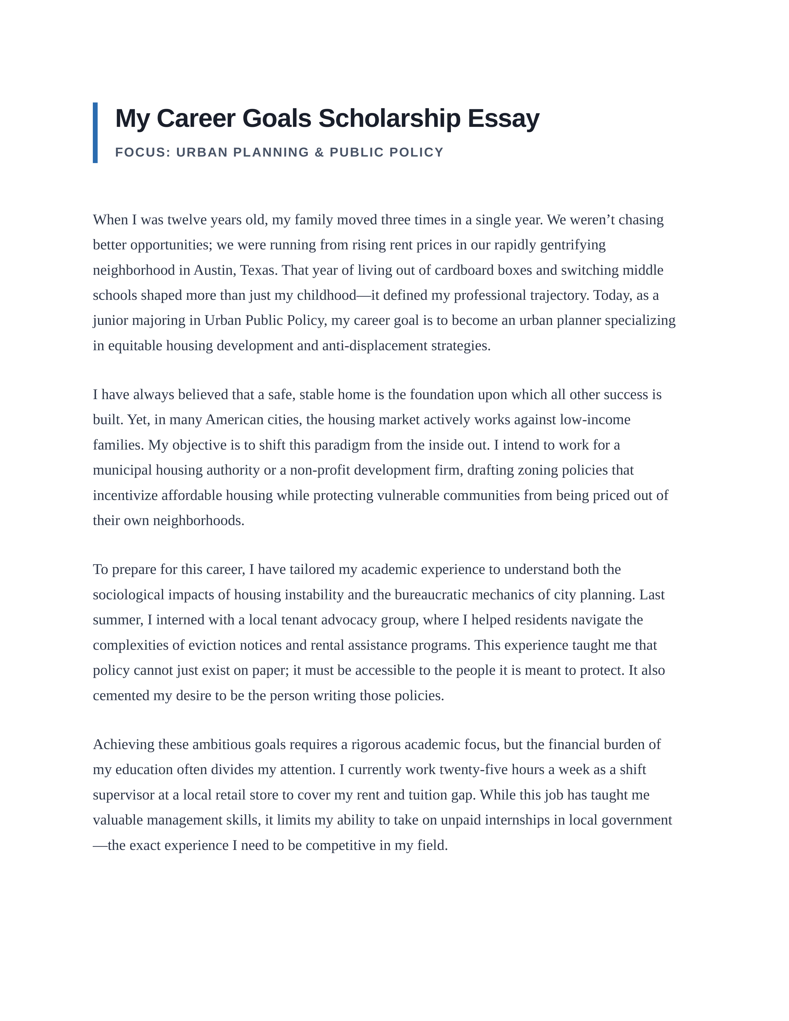 My Career Goals Scholarship Essay — page 1