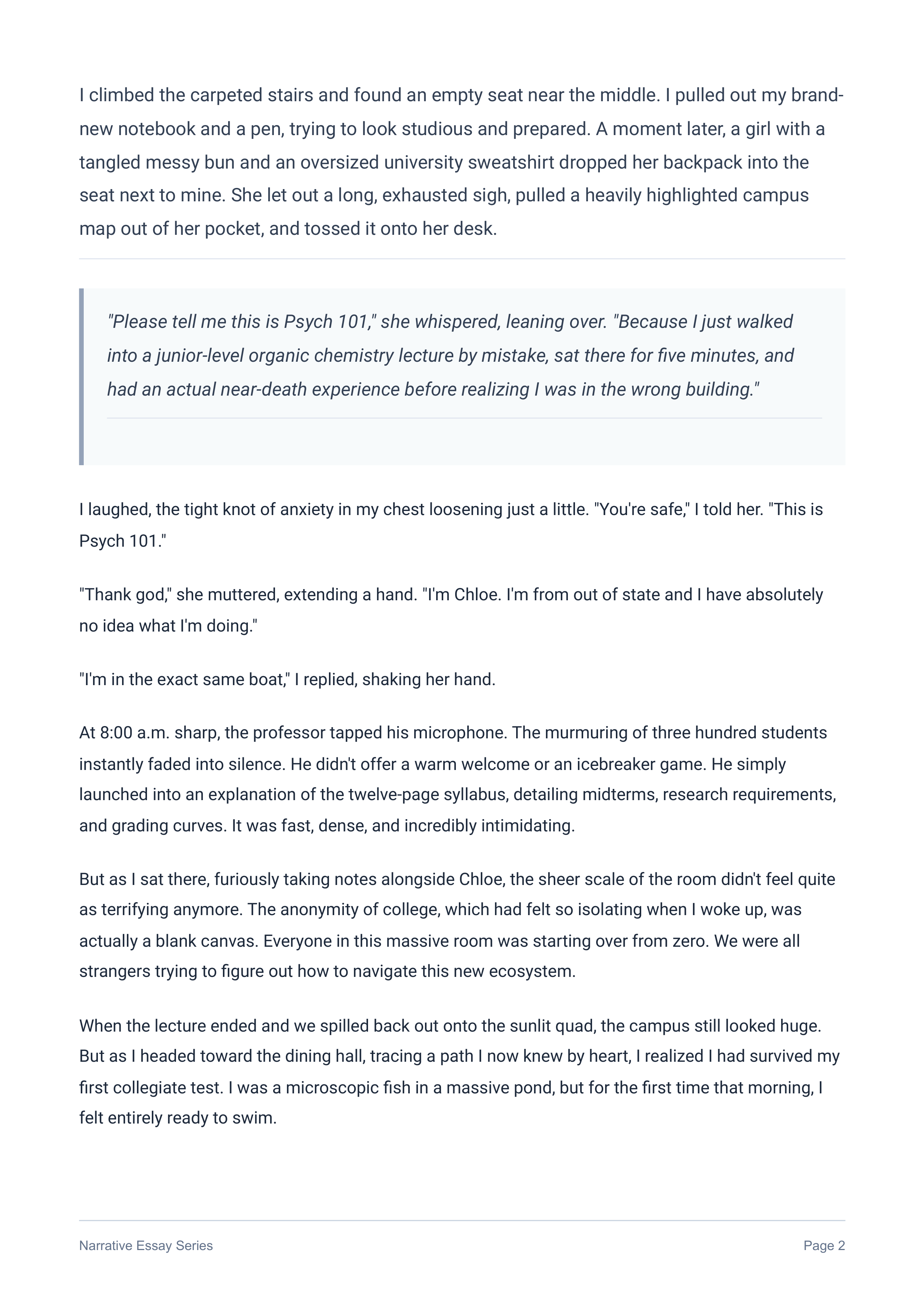 My First Day of College Narrative Essay — page 2